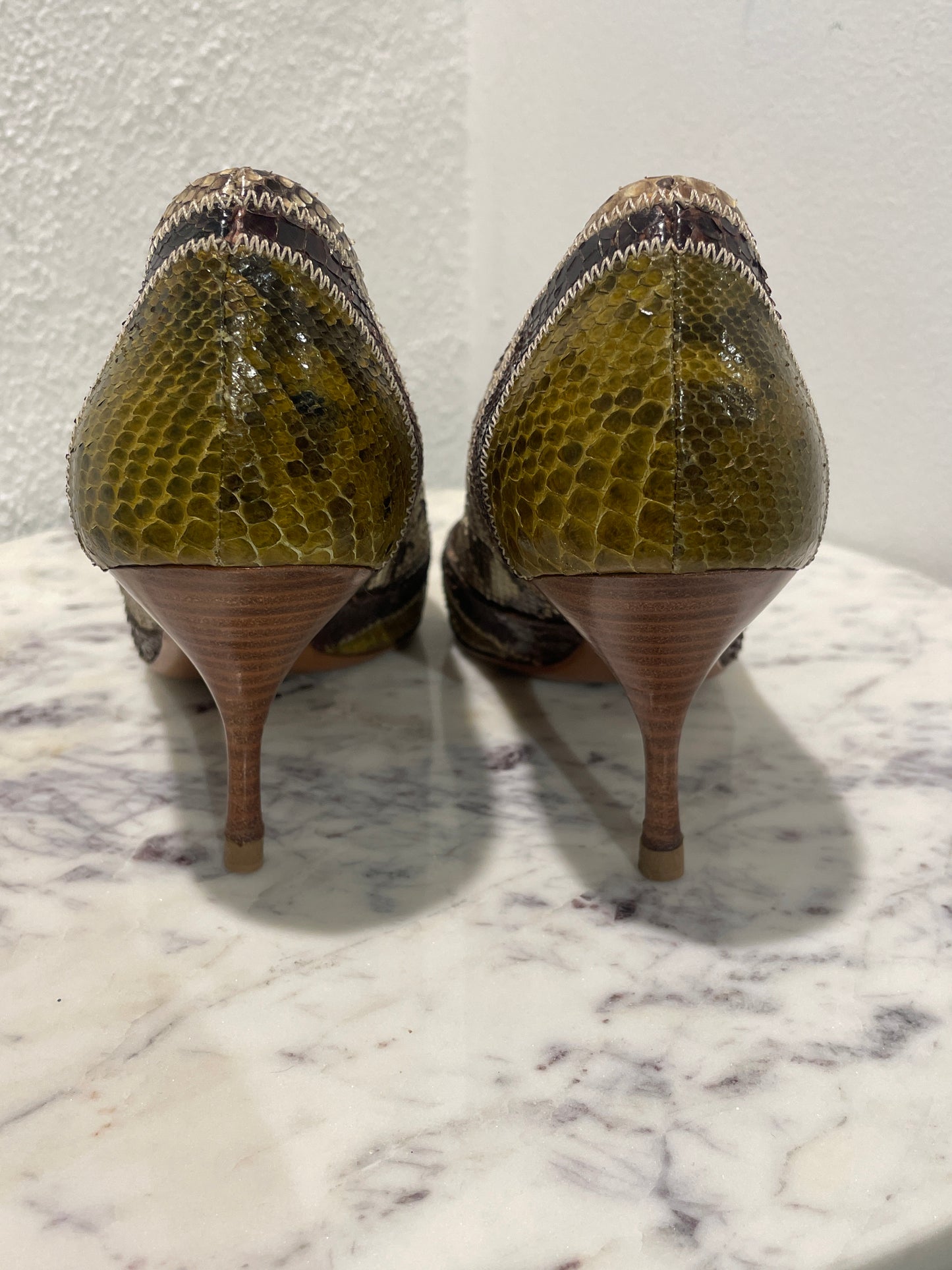 Vintage Prada Patchwork Genuine Python Leather Pointed-Toe Pumps  - 39