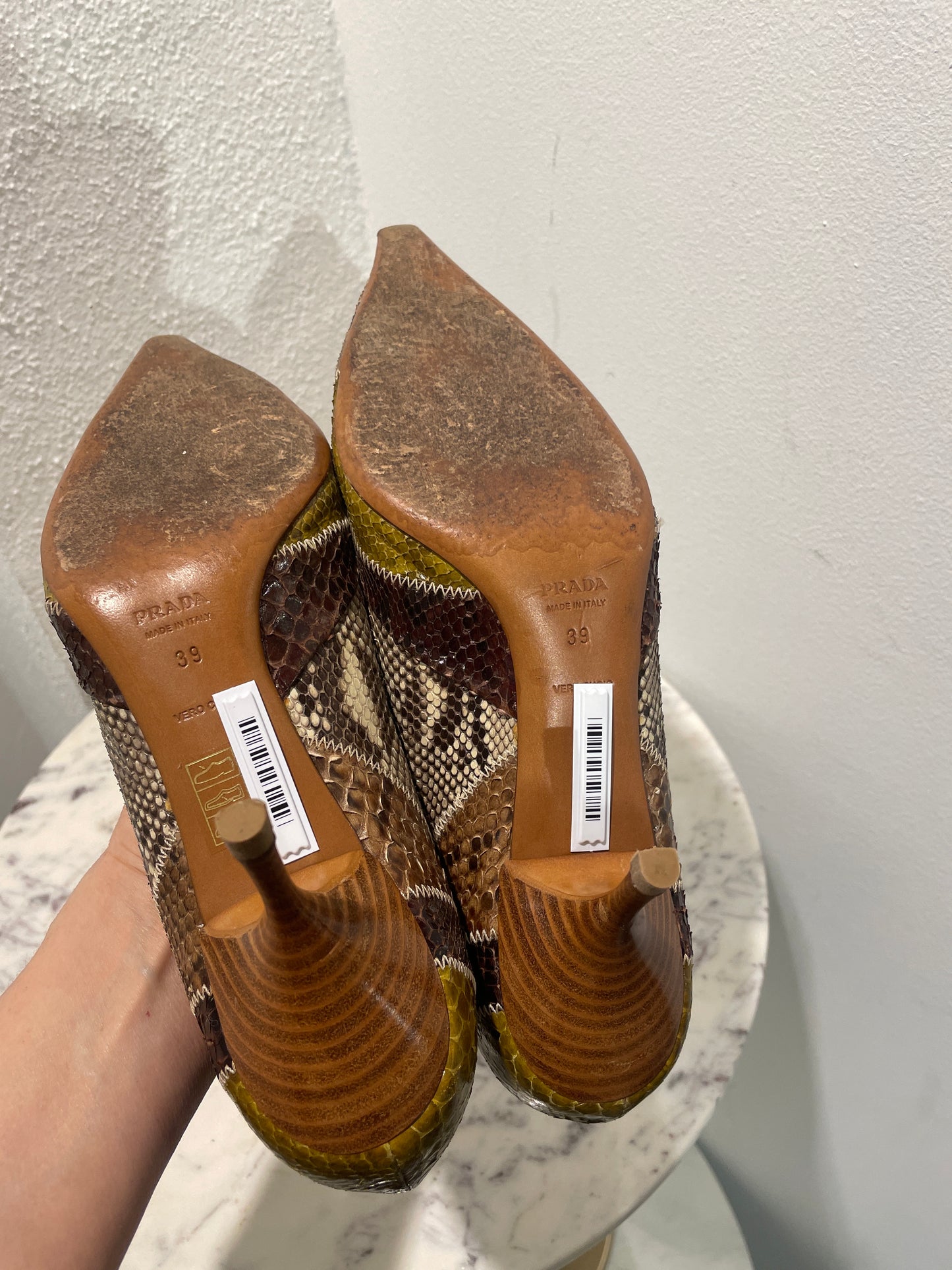 Vintage Prada Patchwork Genuine Python Leather Pointed-Toe Pumps  - 39