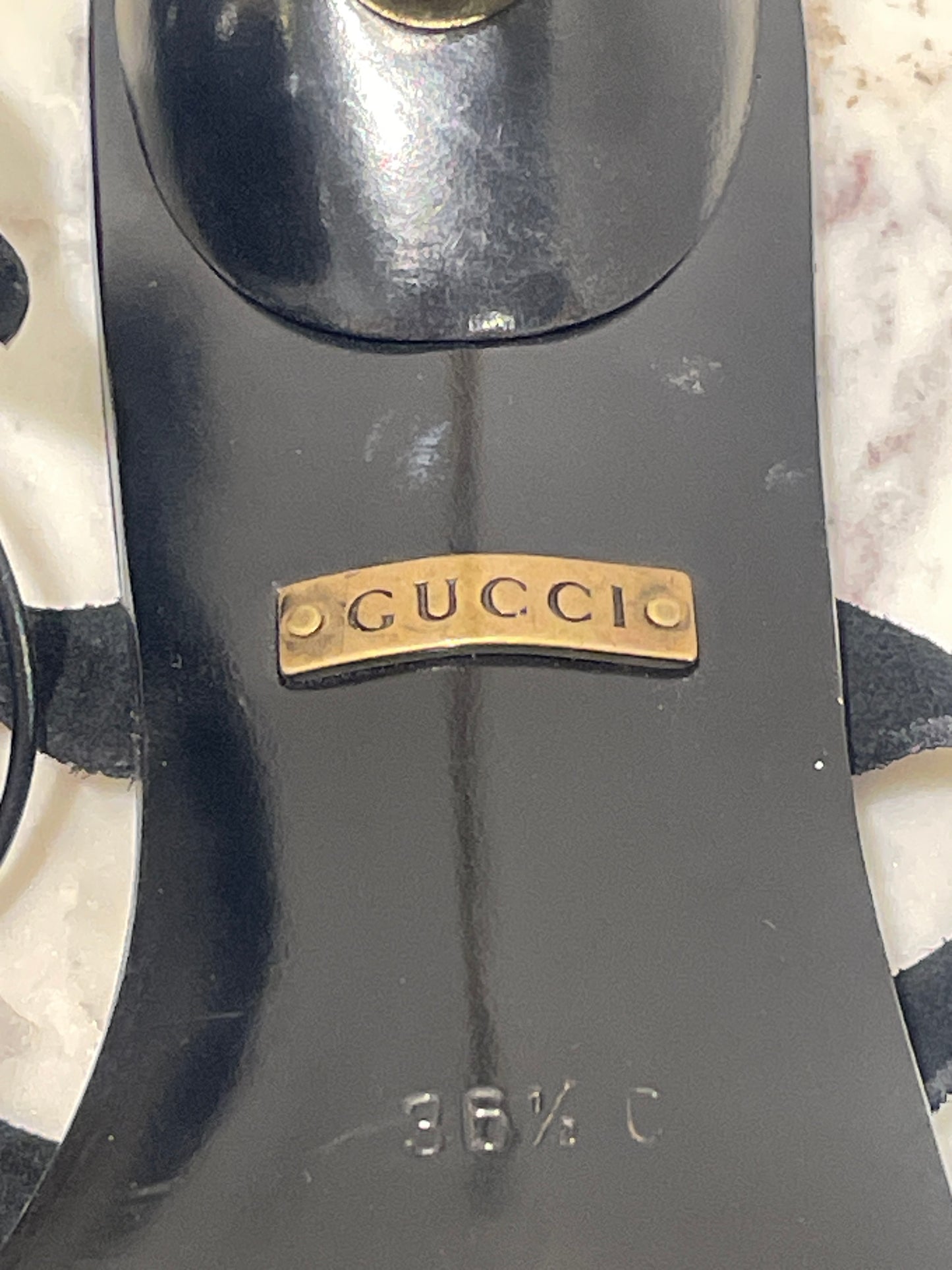 Gucci Black Suede Gold O-Ring Mule Sandals – EU 36.5C