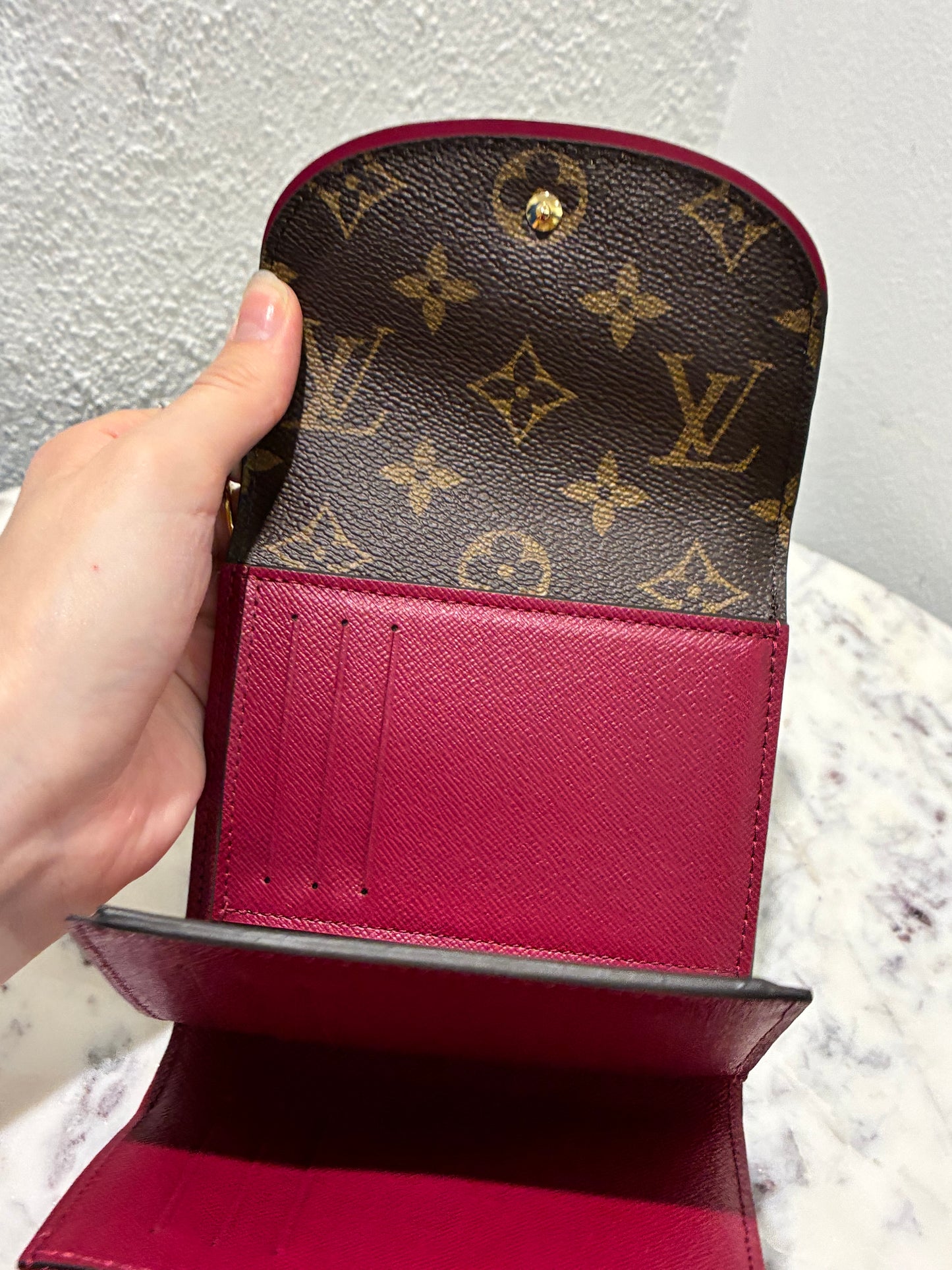 Louis Vuitton Wallet – Monogram Canvas & Rasberry/Burgundy inside