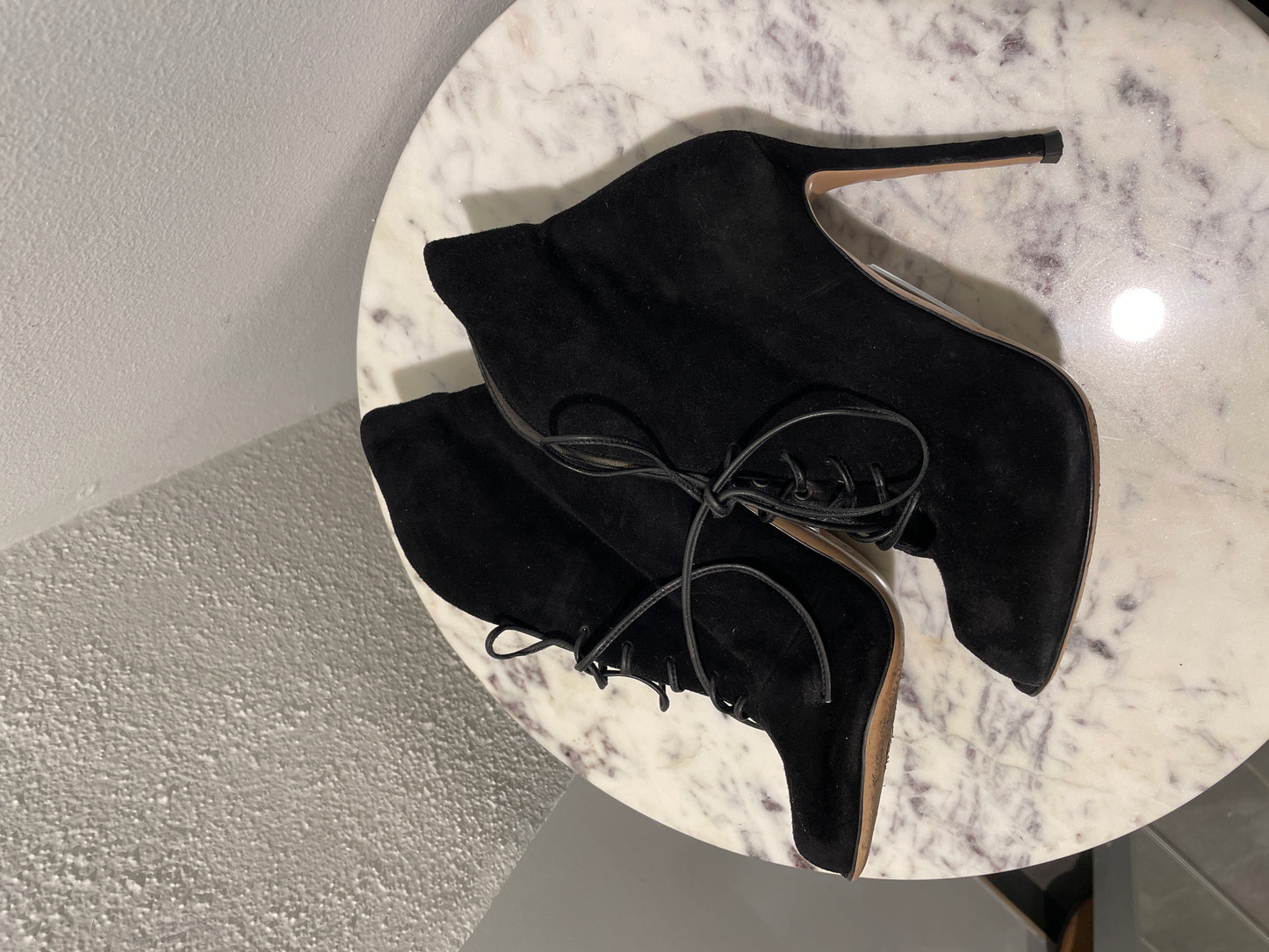 Gianvito Rossi Black Suede Lace-Up Peep-Toe Booties - 36