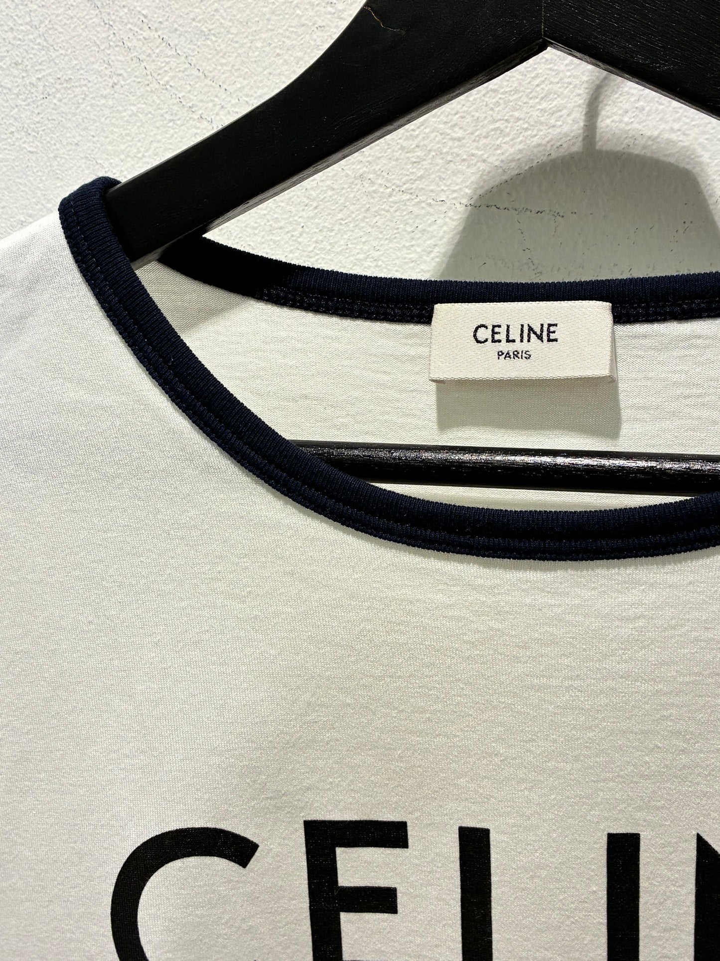 Celine Triomphe Tee - White & Navy - Size S/M