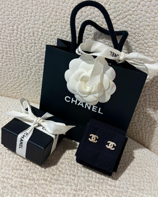 Chanel CC Earrings – Gold-Tone Metal with Stones