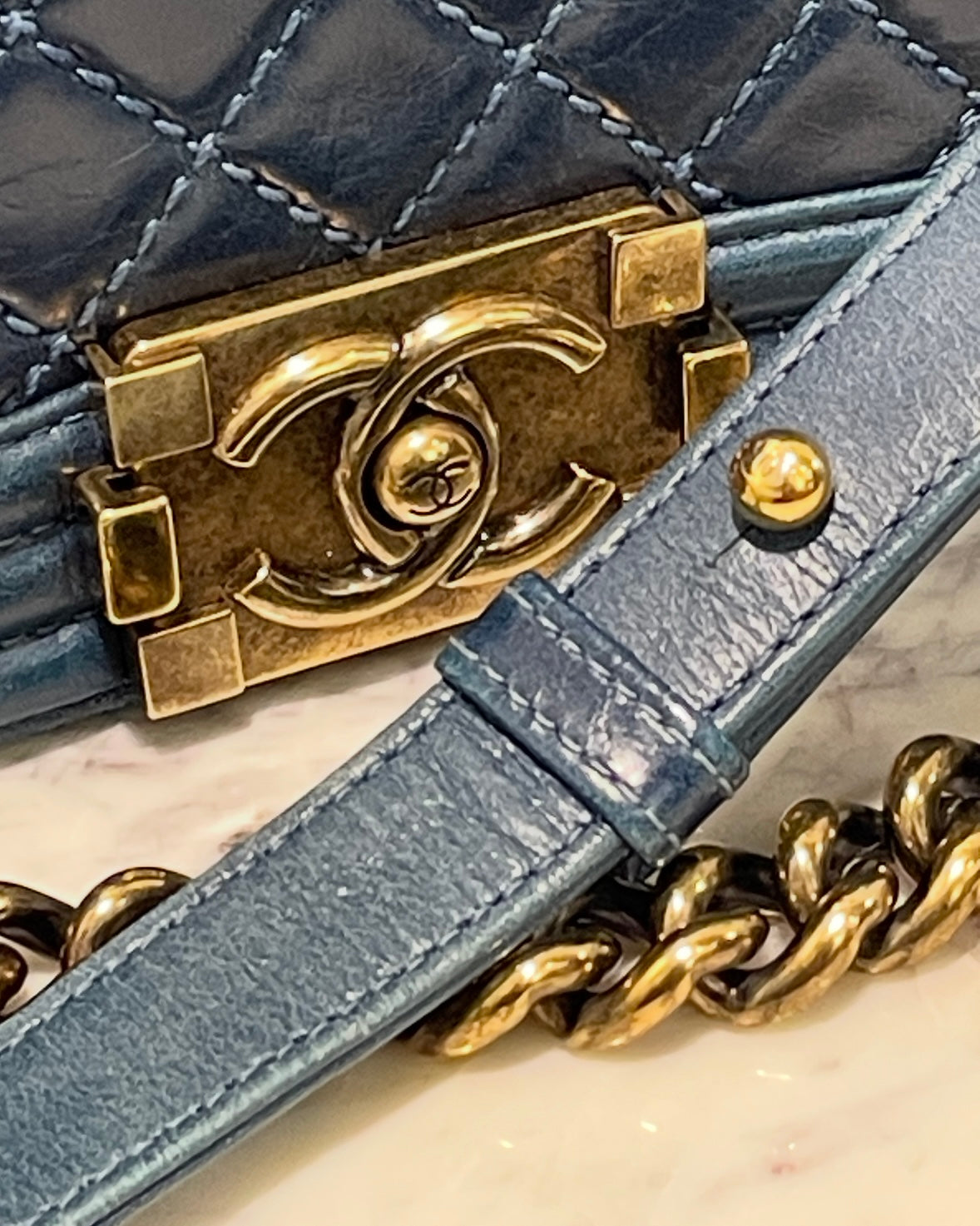 Chanel Boy Bag - Medium - Teal & Aged Gold Hardware