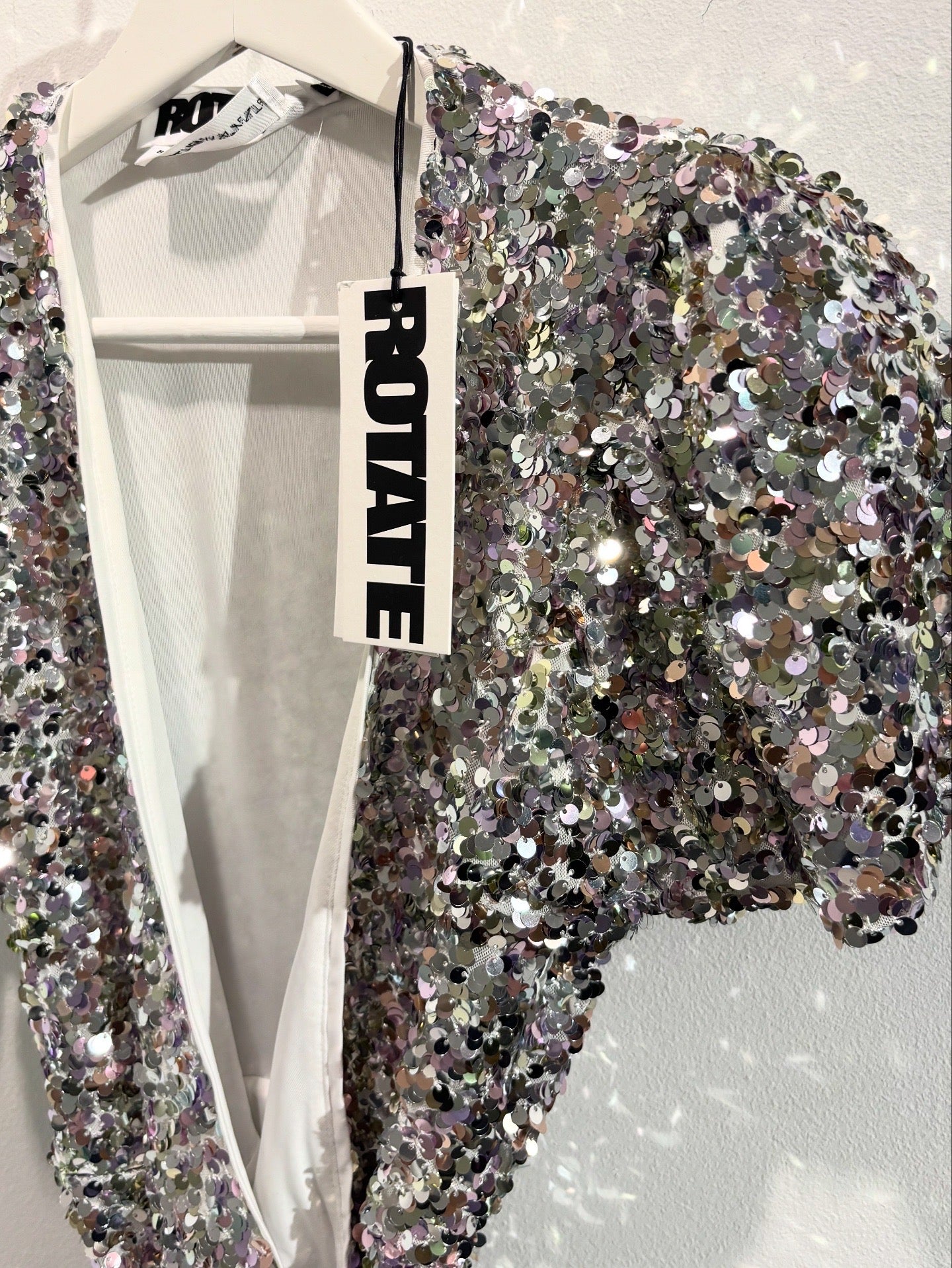 Rotate Sequin Dress – Silver with Black Belt - Size S