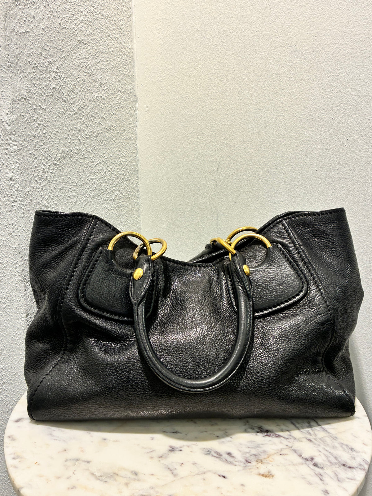 Miu Miu Tote - Black Leather & Gold Hardware