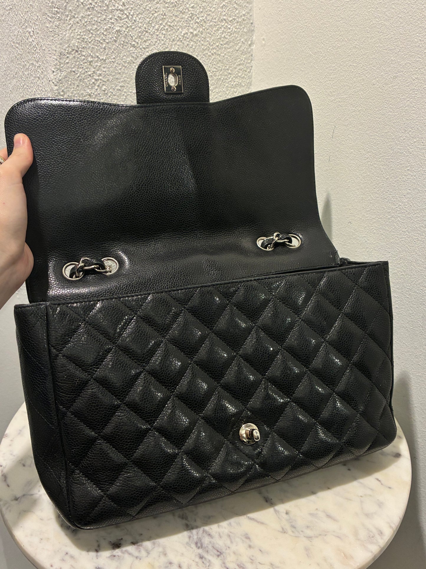Chanel Jumbo Classic Single Flap – Black Caviar & Silver Hardware
