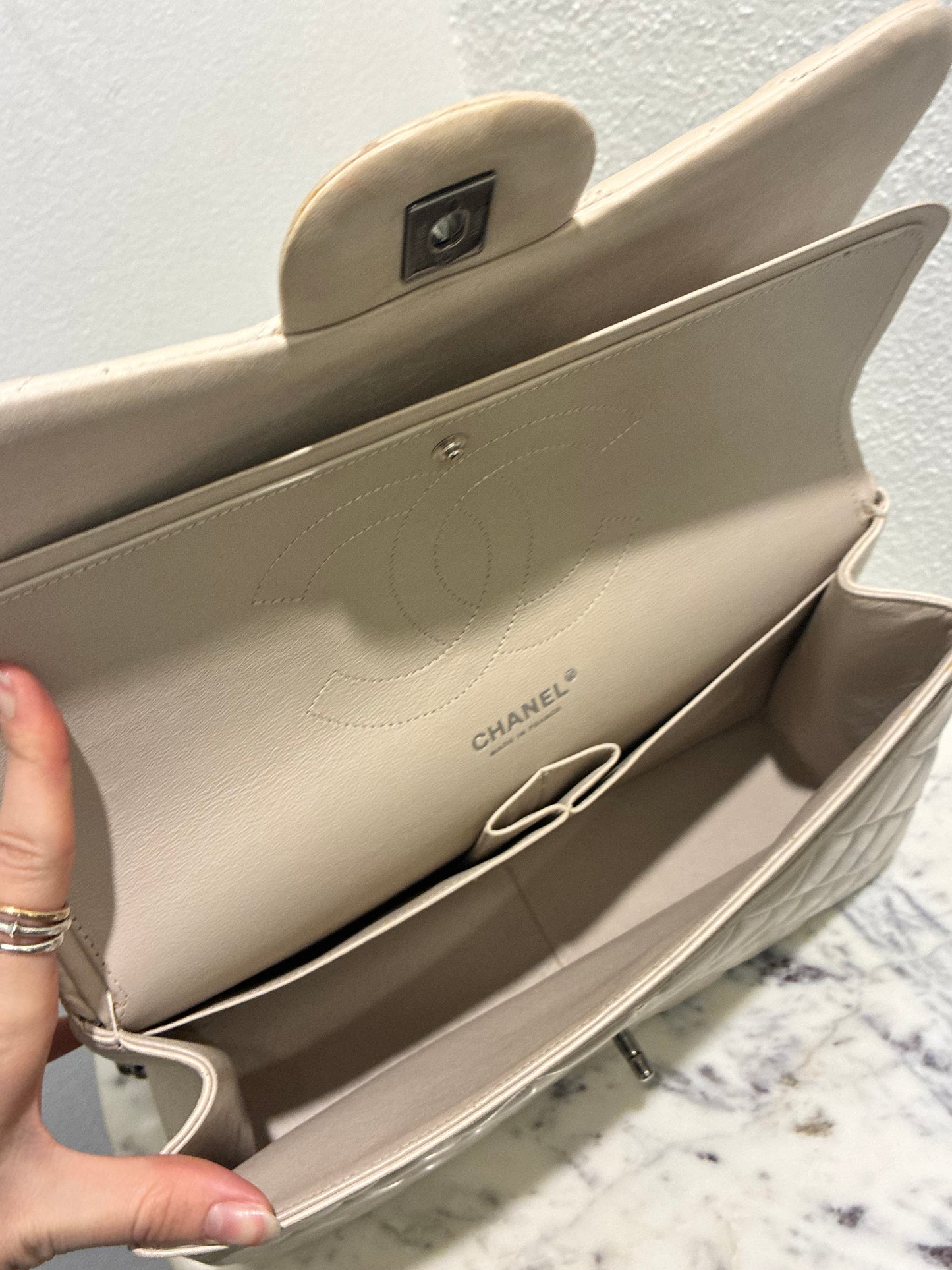 Chanel Classic Double Flap – Jumbo - Beige Lambskin & Dark Silver Hardware