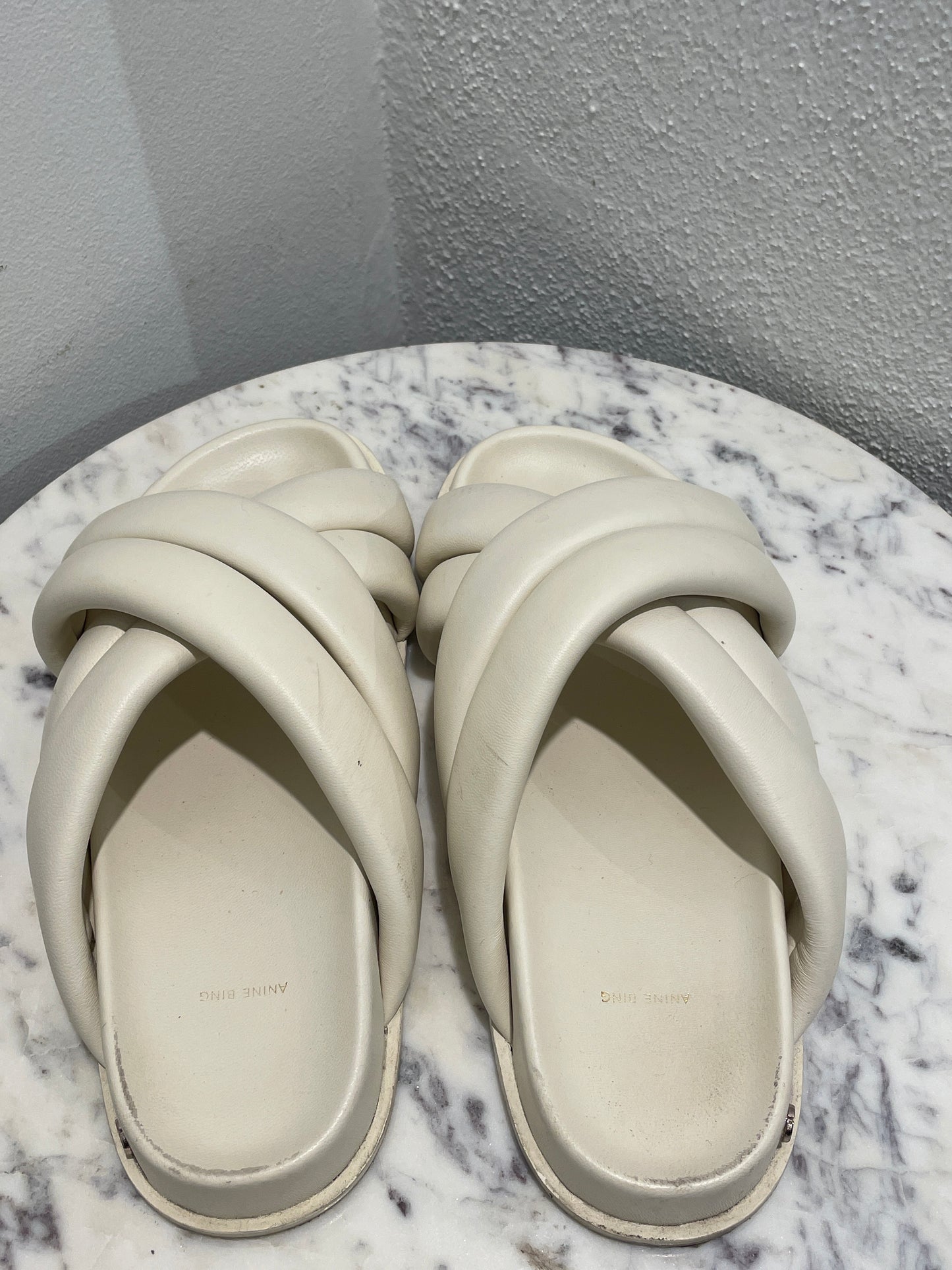 Anine Bing - Lizzie Slides – Off-white leather sandals - 39