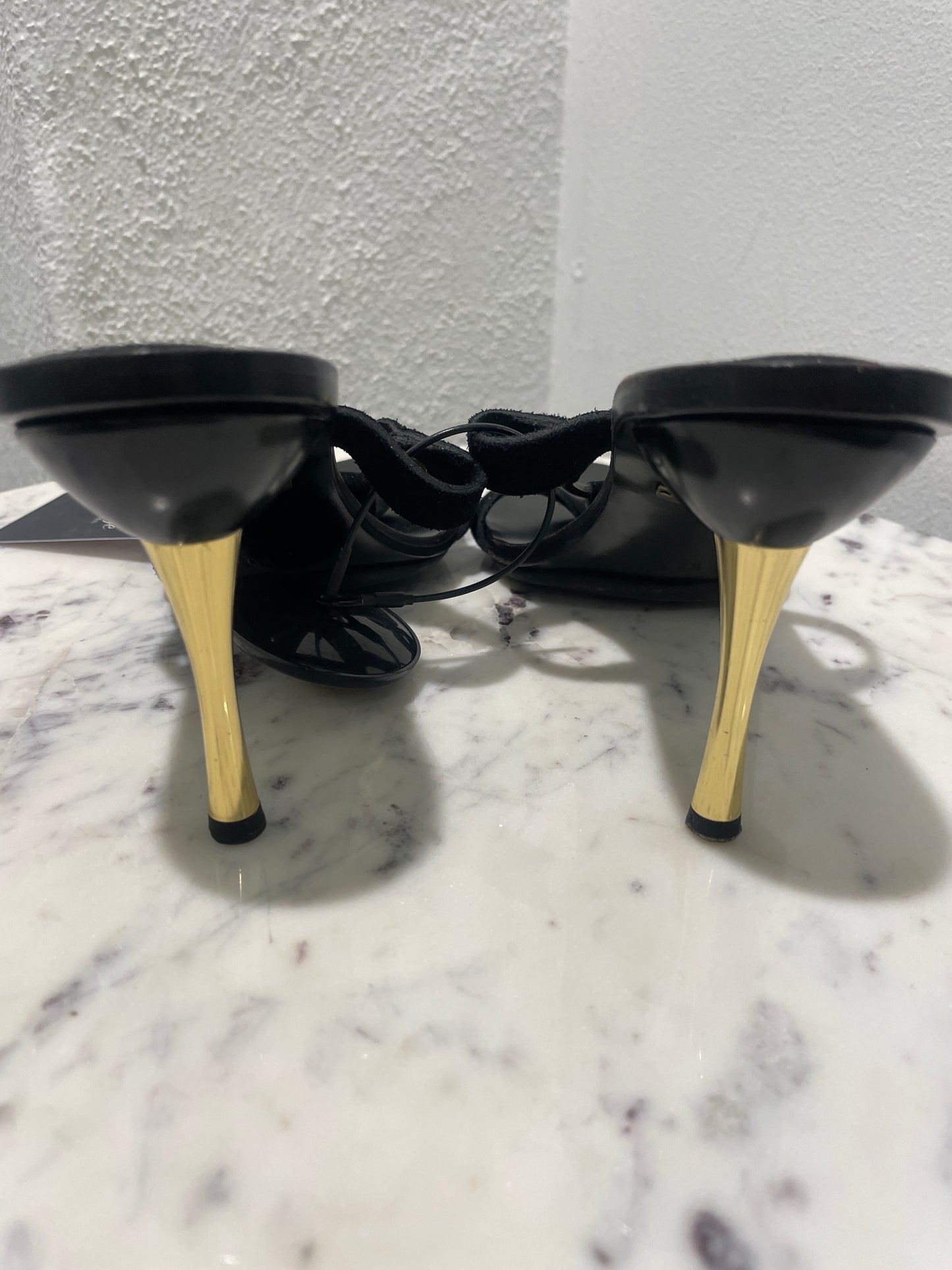 Gucci Black Suede Gold O-Ring Mule Sandals – EU 36.5C