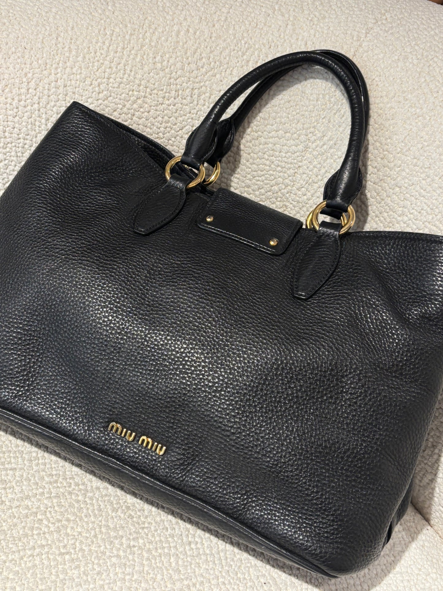 Miu Miu - Vitello Caribu Tote - Black Leather & Gold Hardware