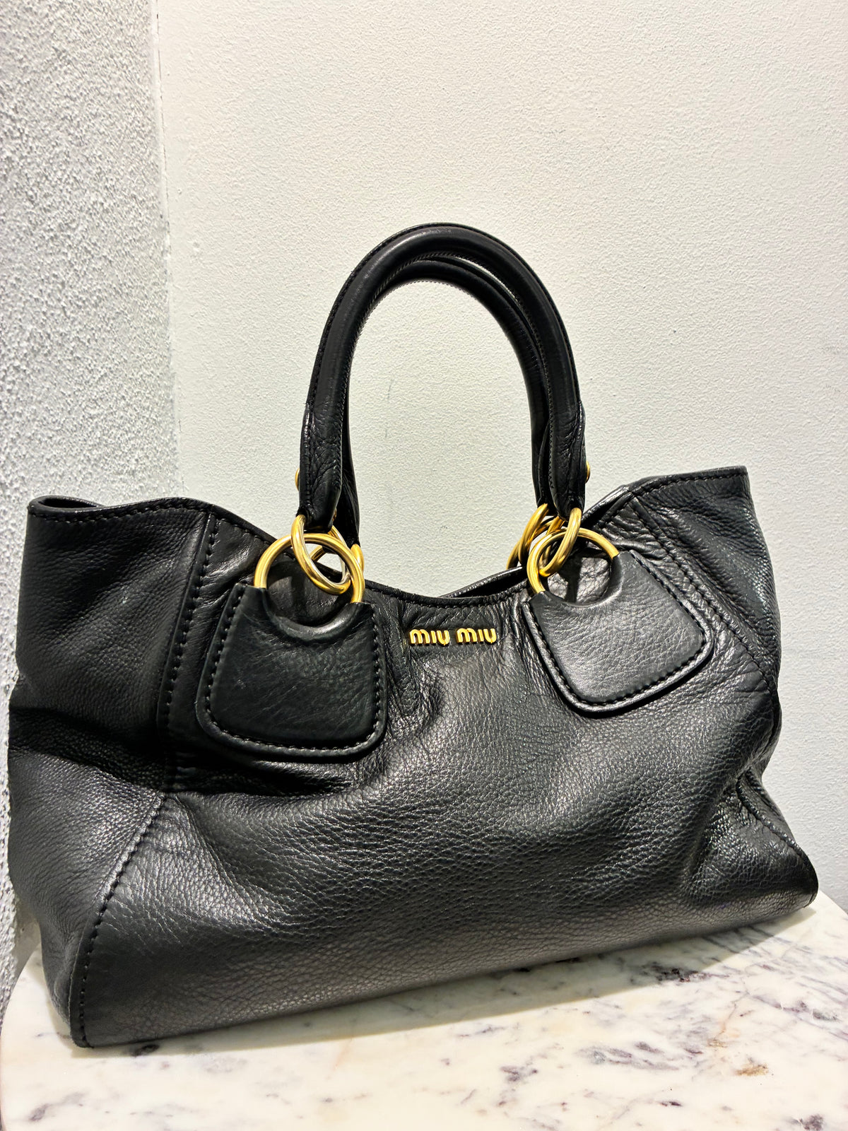 Miu Miu Tote - Black Leather & Gold Hardware