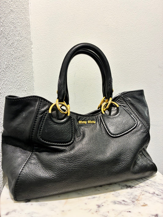 Miu Miu Tote - Black Leather & Gold Hardware