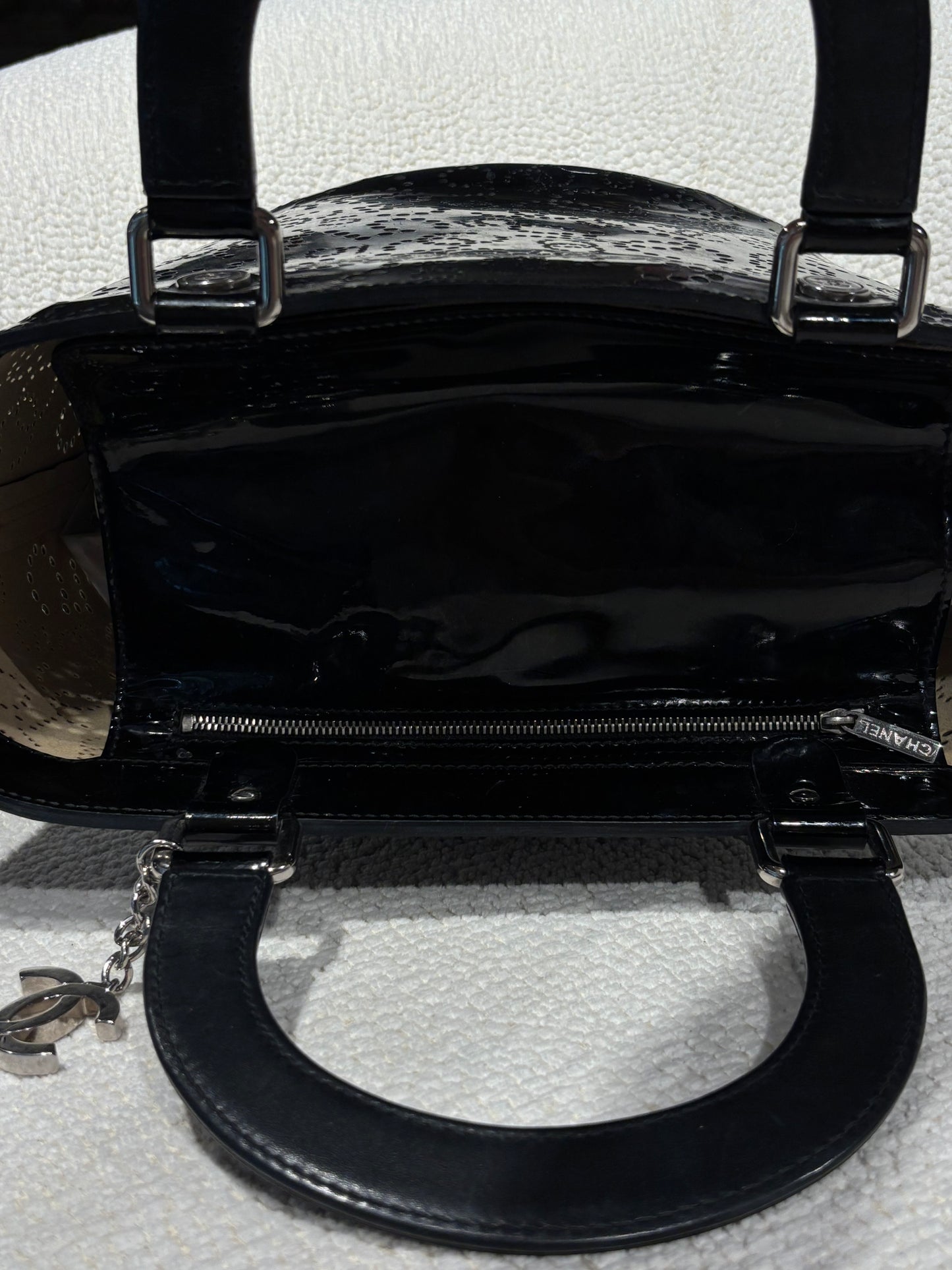 Chanel Handbag –  Black Perforated Patent Leather