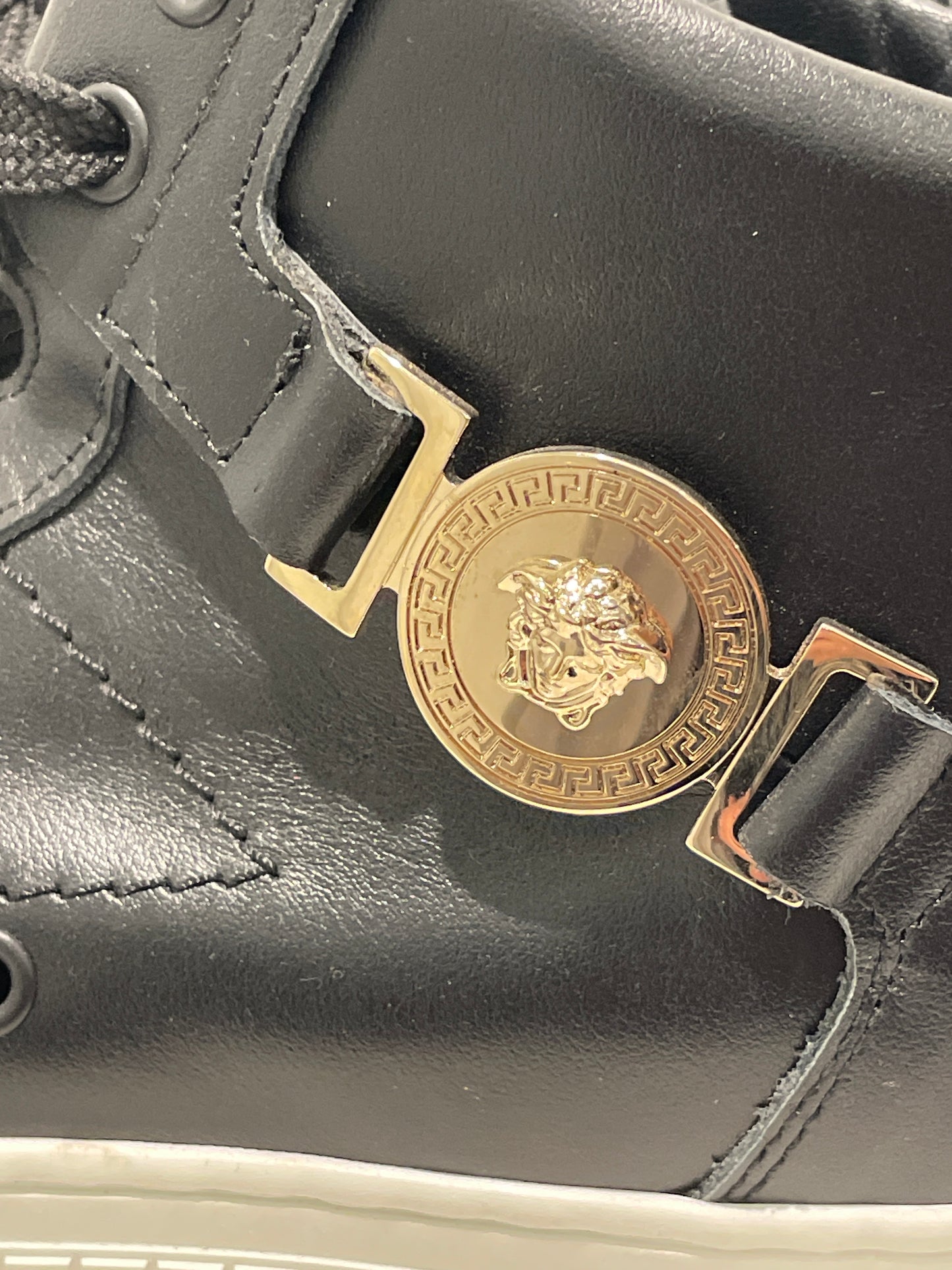 Authentic Versace Black Leather Medusa Head High-Top Sneakers - 36