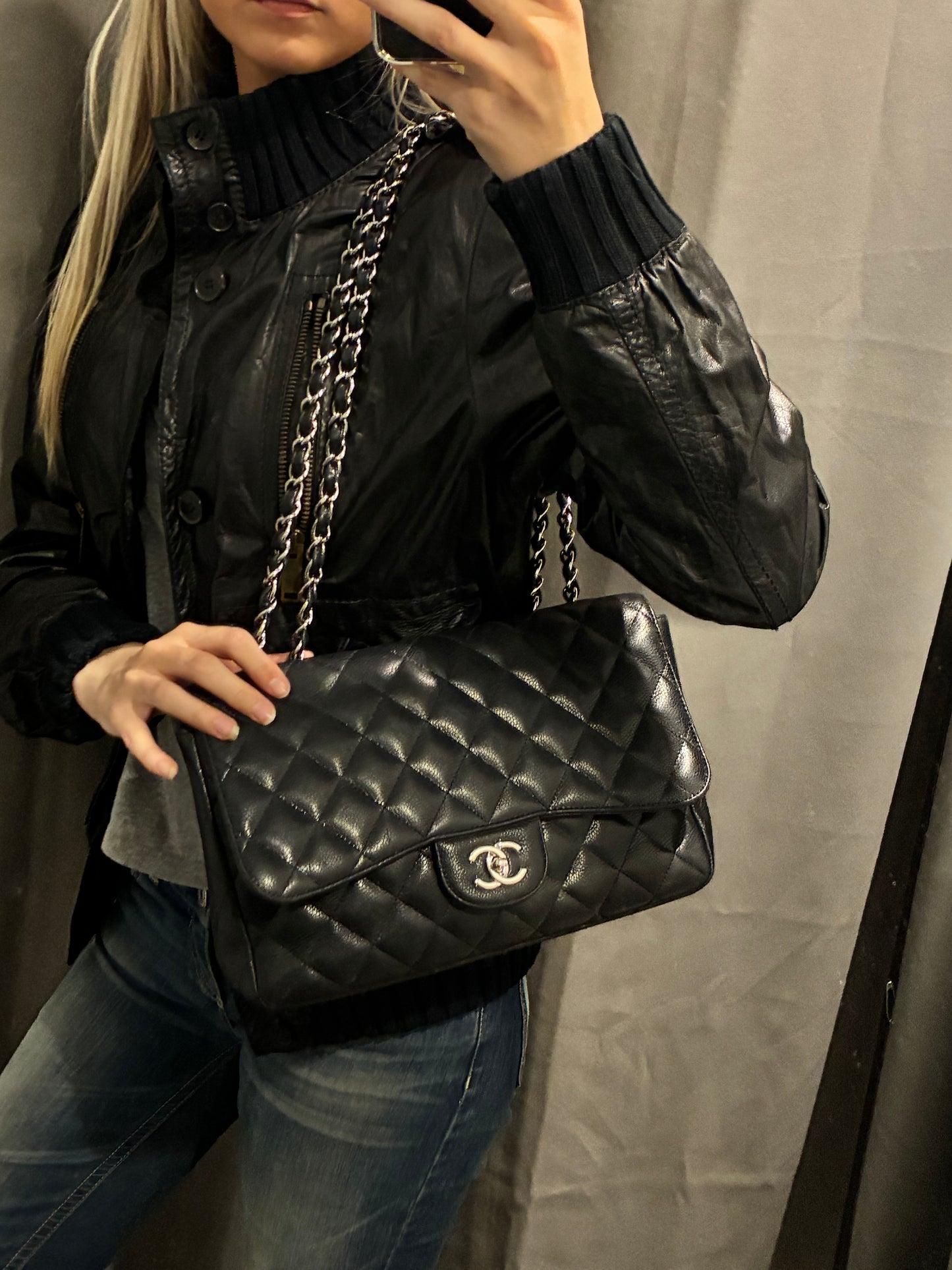 Chanel Jumbo Classic Single Flap – Black Caviar & Silver Hardware