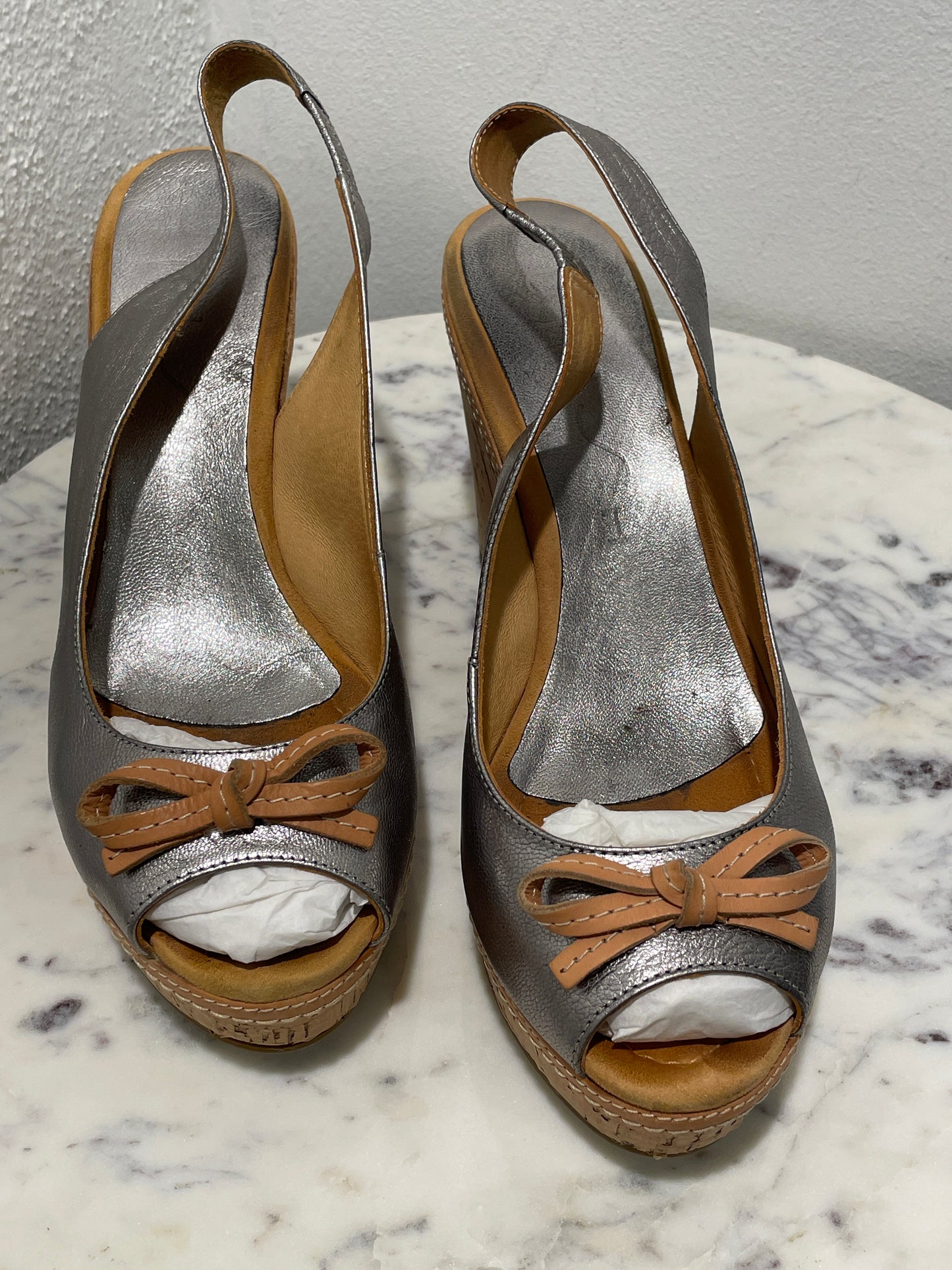 Unisa - Brand new Metallic Silver Slingback Wedge Sandals - 39