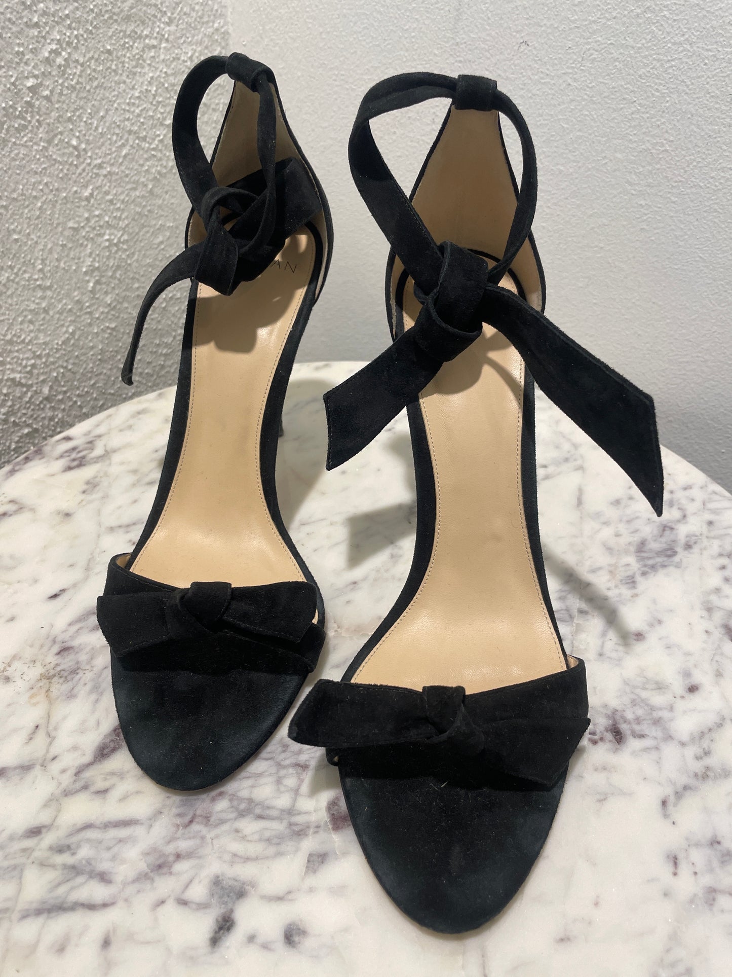 Alexandre Birman Clarita Black Suede Ankle-Tie Sandals Heels - 41