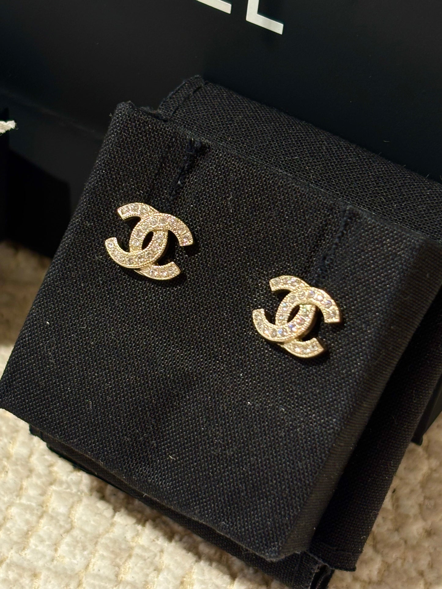 Chanel CC Earrings – Gold-Tone Metal with Stones