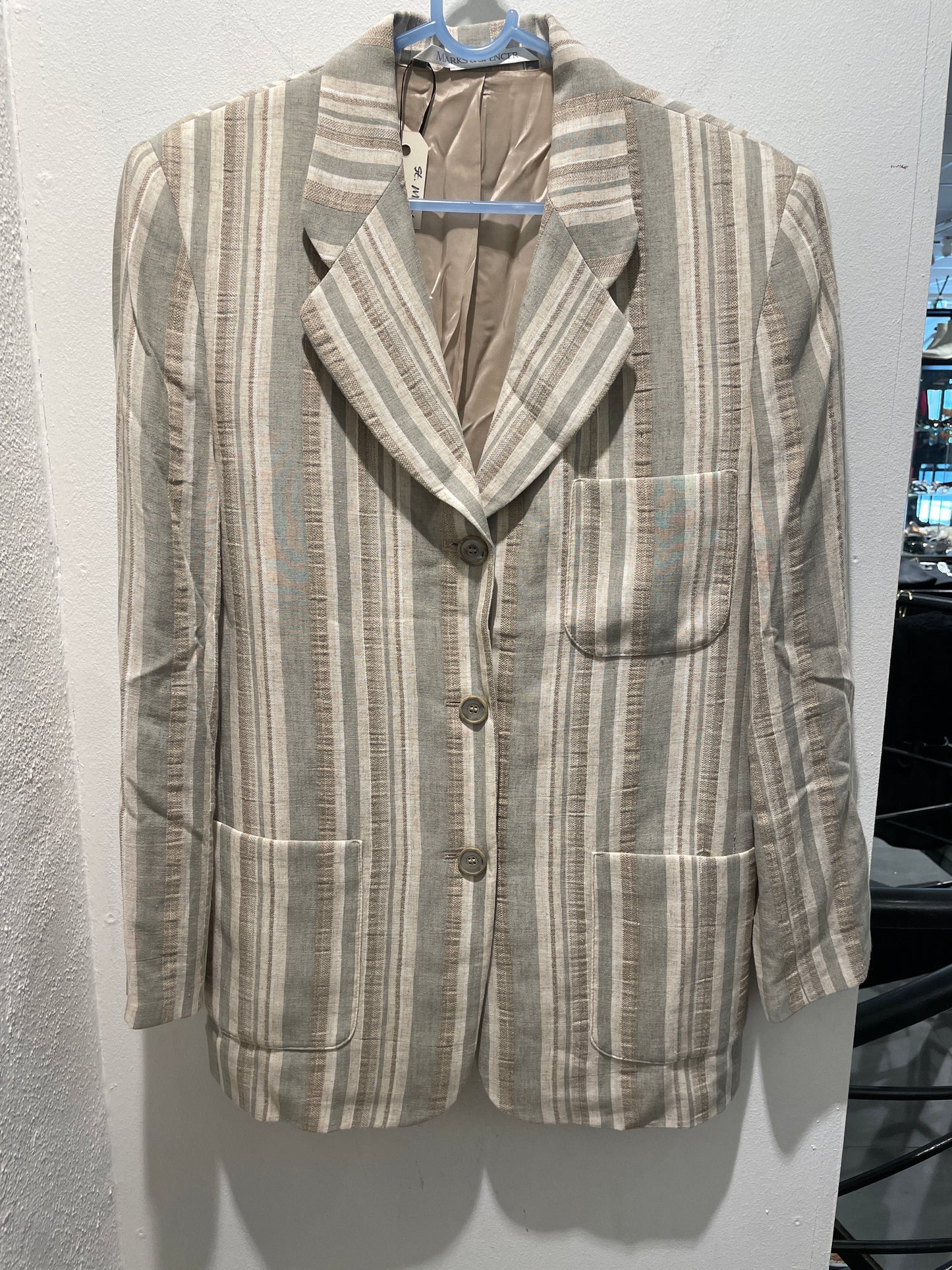 Vintage St. Michael Striped Blazer Jacket – Beige / Sage Green - EU42