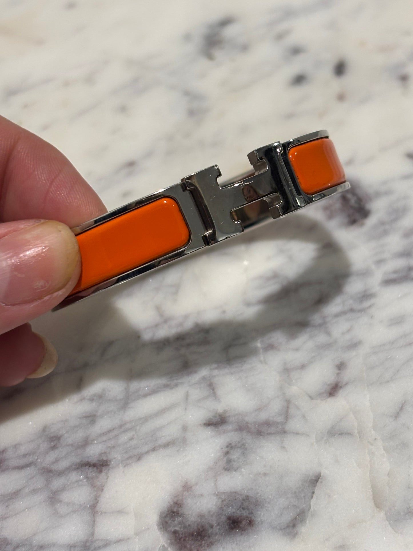 Hermés Clic H Bracelet - Orange & Silver - Size GM
