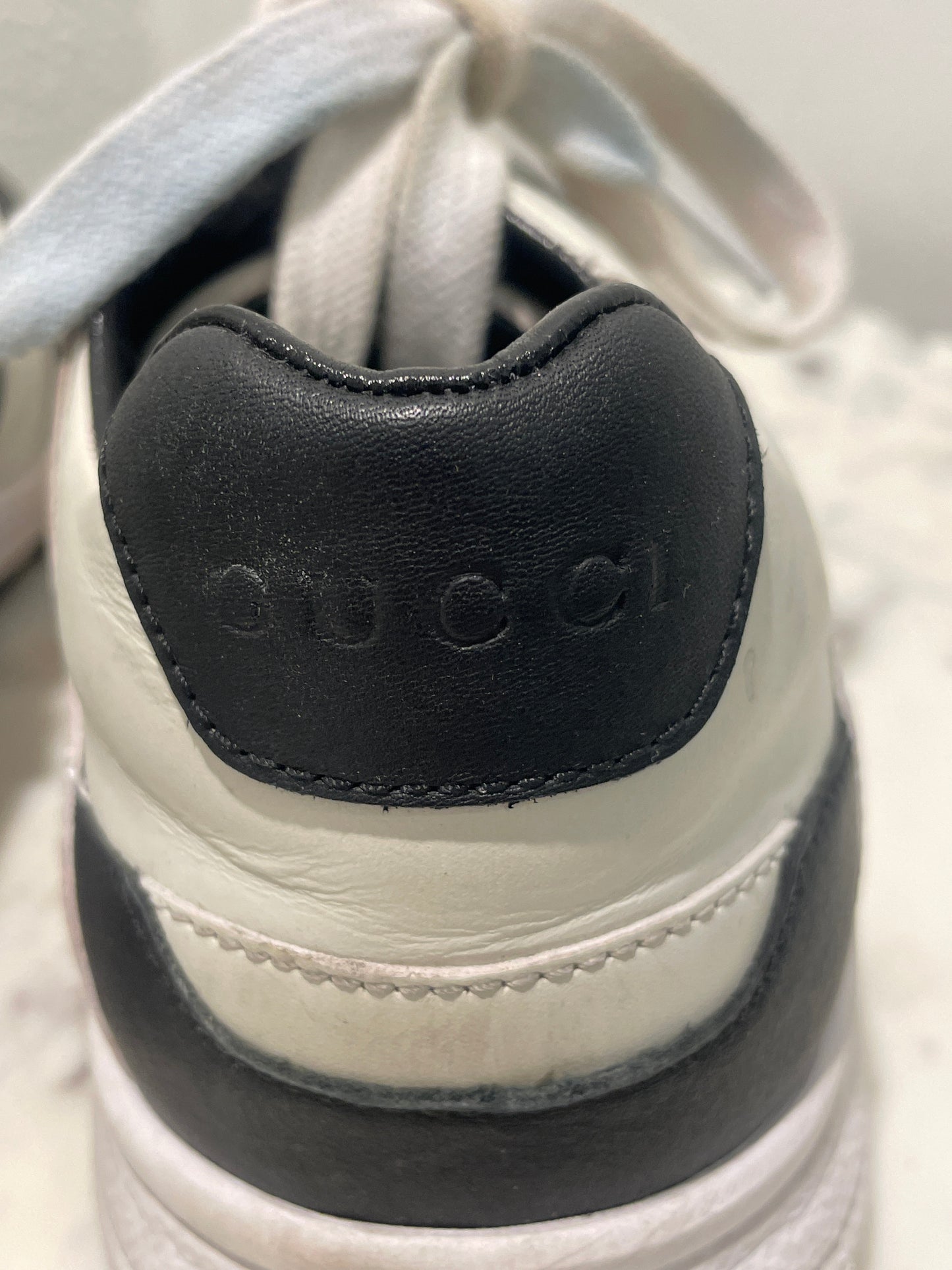 Gucci Black & White Interlocking G Leather Sneakers - 36