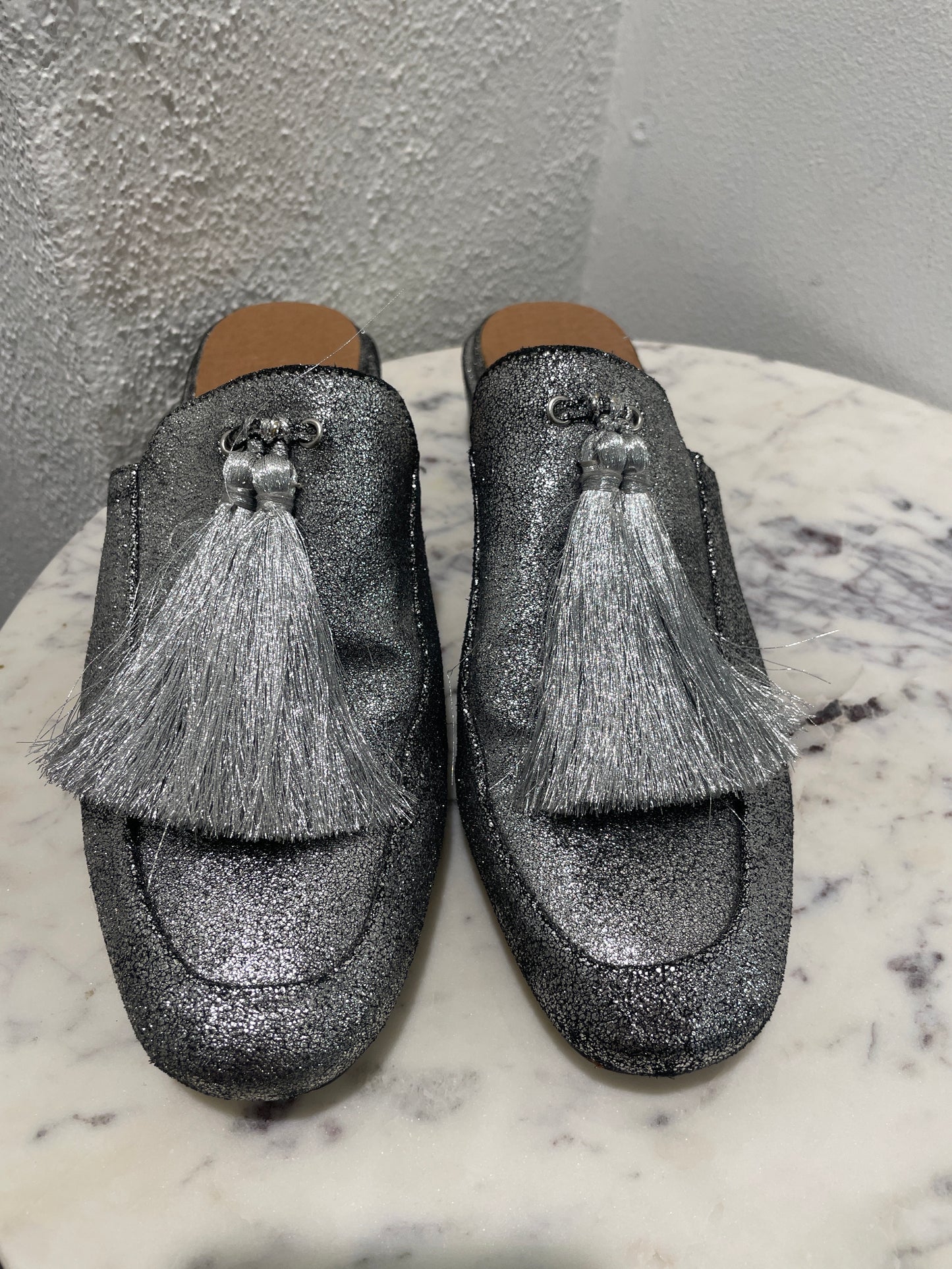 Bettye Muller "Brea" Metallic Leather Loafer Mules – US 8M / 38.5