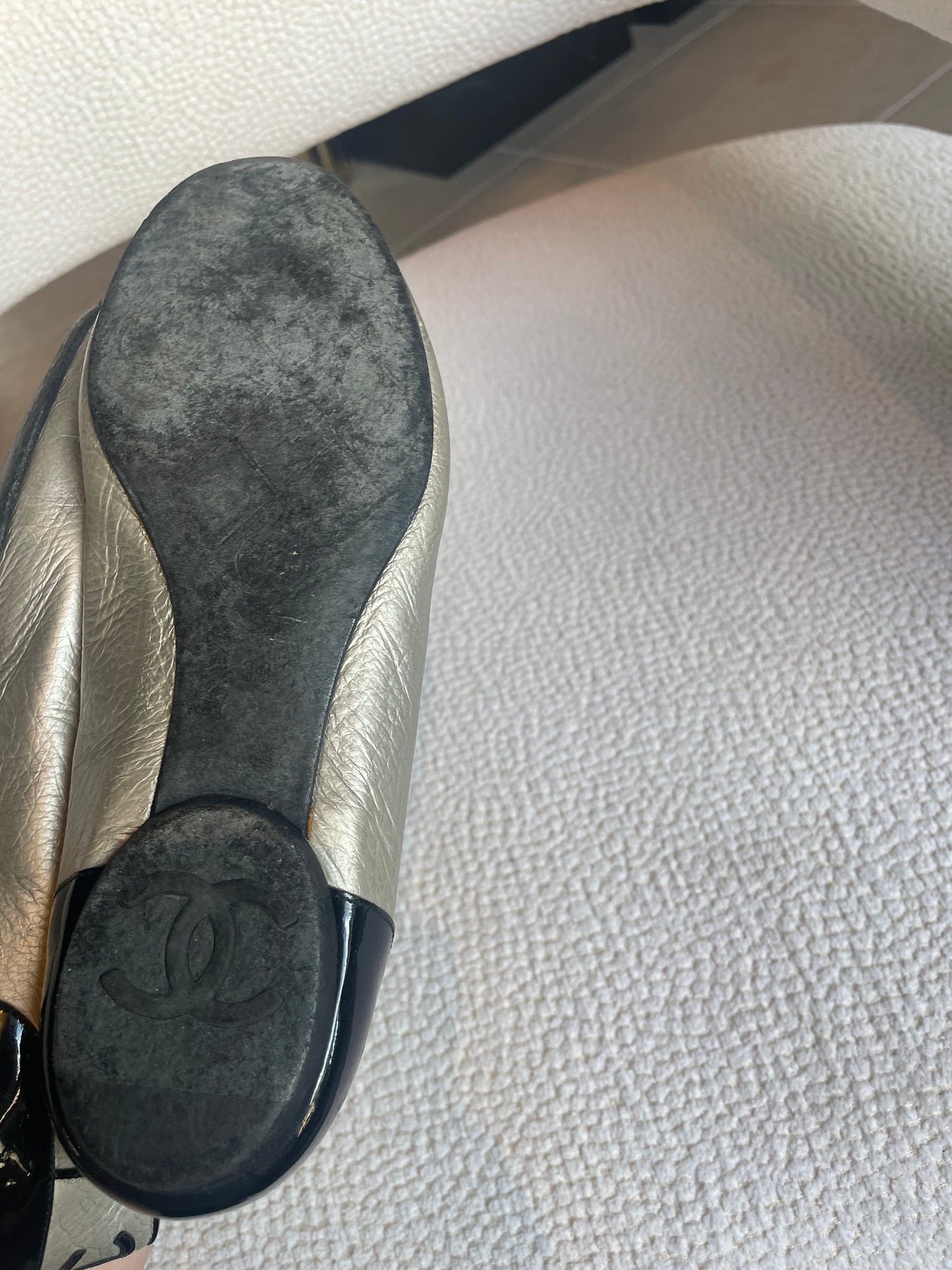 Chanel ballerina - Sølv læder - 38