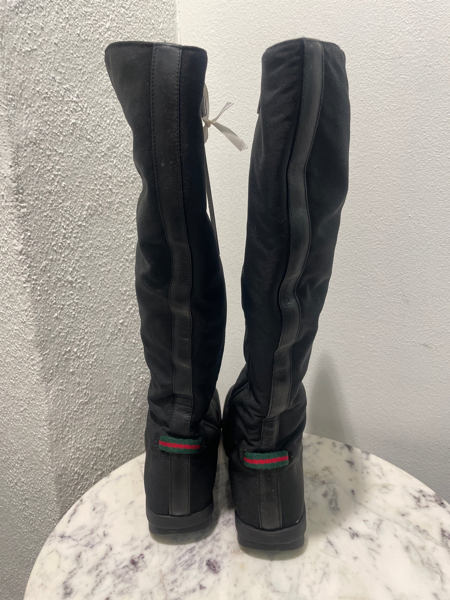 Gucci - Black Fabric Knee-High Winter Boots With Signature Web Detail - 38