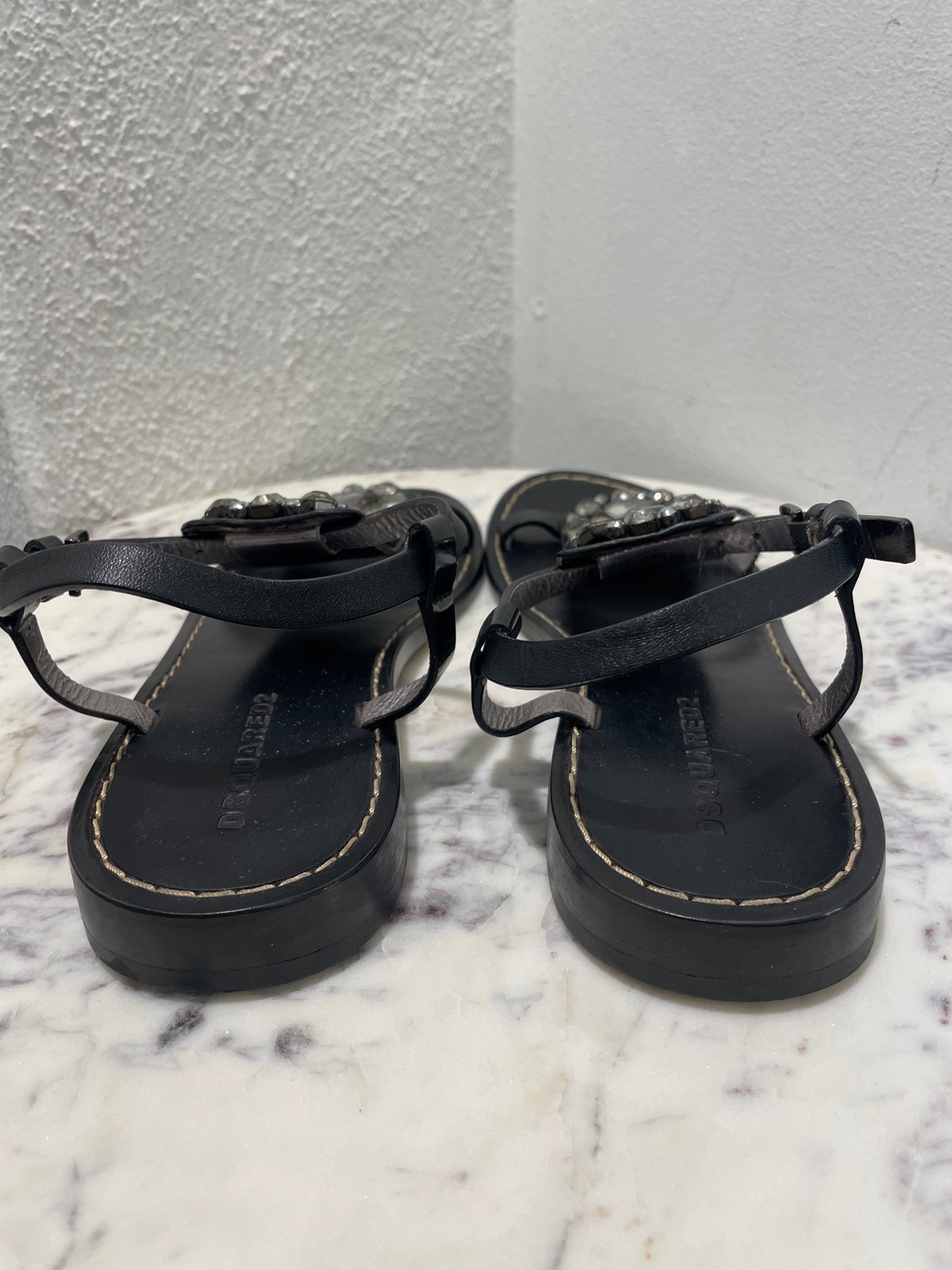 Dsquared2 - Crystal Embellished Sandals – Size 38 / Black