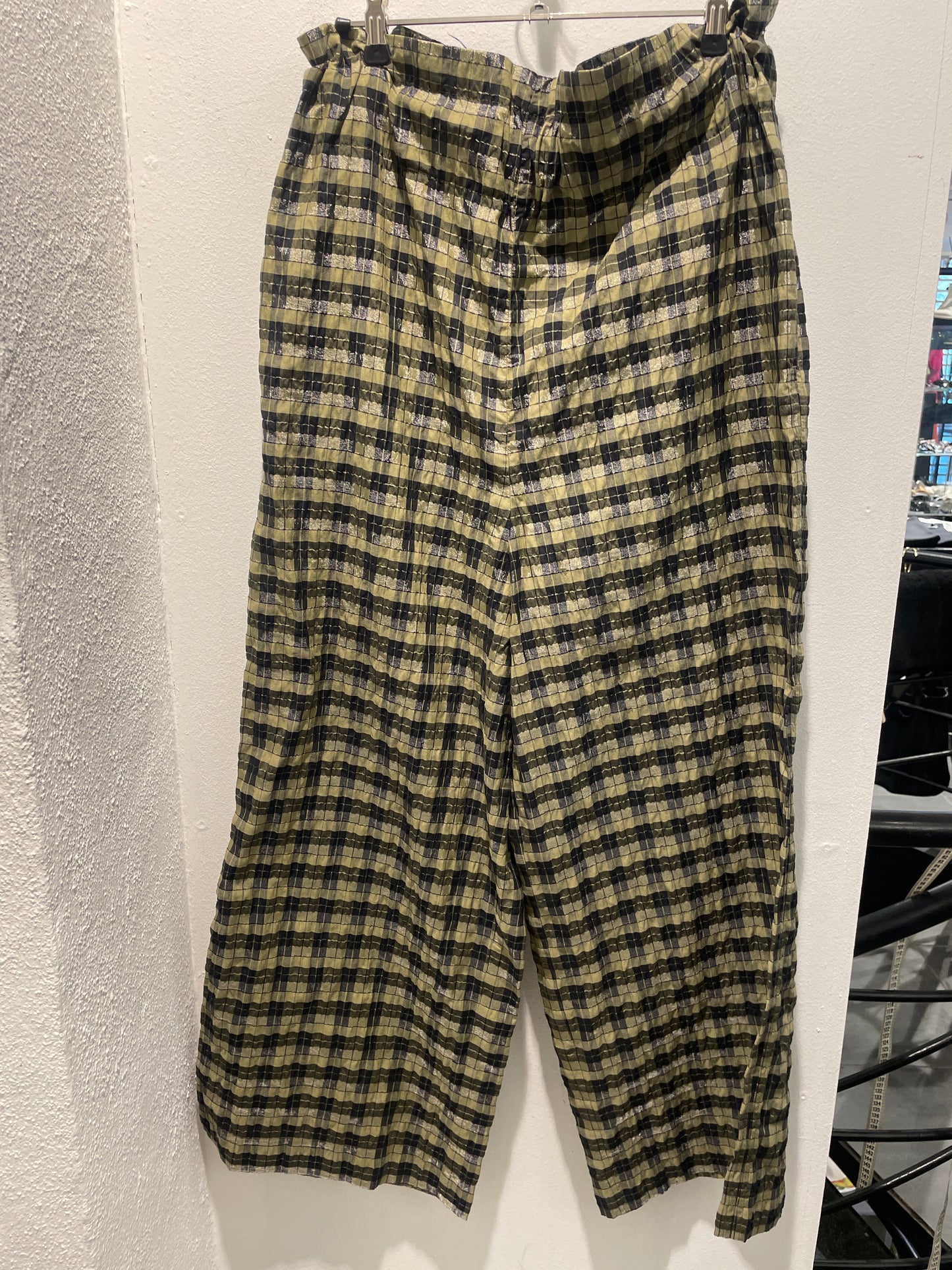 Ganni Plaid Metallic Wide-Leg Trousers - EU42