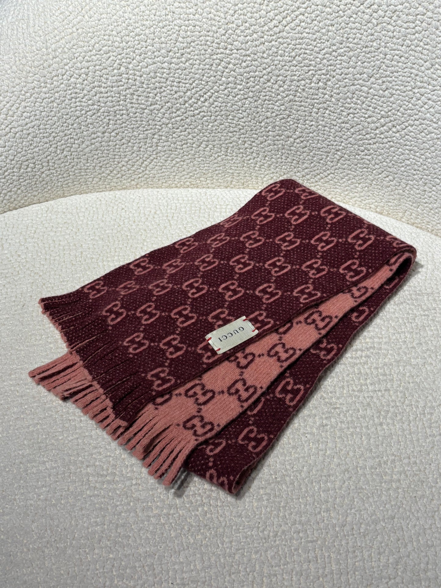 Gucci Monogram Scarf - Wool - Pink and Wine-Plum