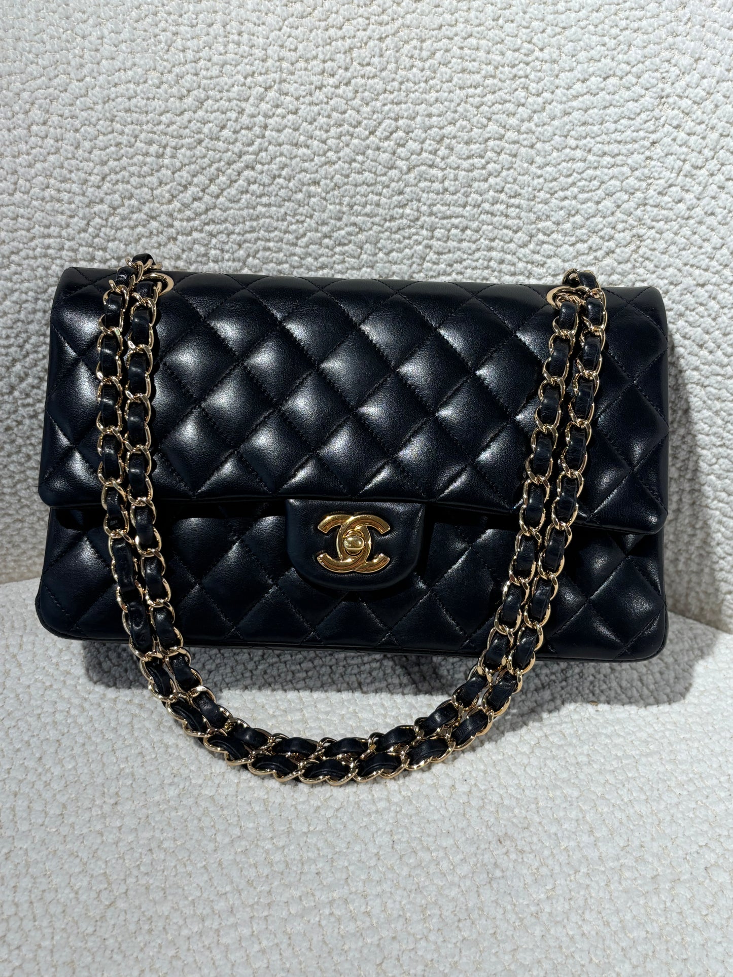 Chanel Classic 11.12 Flap Bag - Medium - Black Lambskin & Gold Plated Hardware