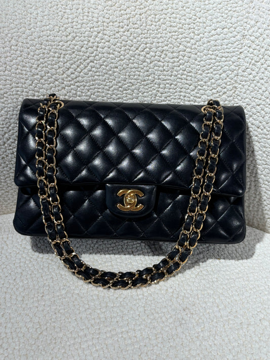 Chanel Classic 11.12 Flap Bag - Medium - Black Lambskin & Gold Plated Hardware