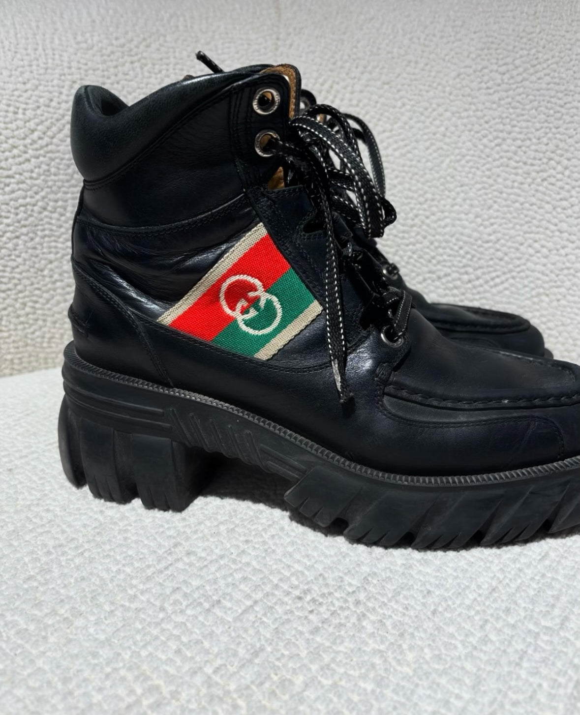 Gucci Boots – Black Leather & Red/Green Stripes – EU 39