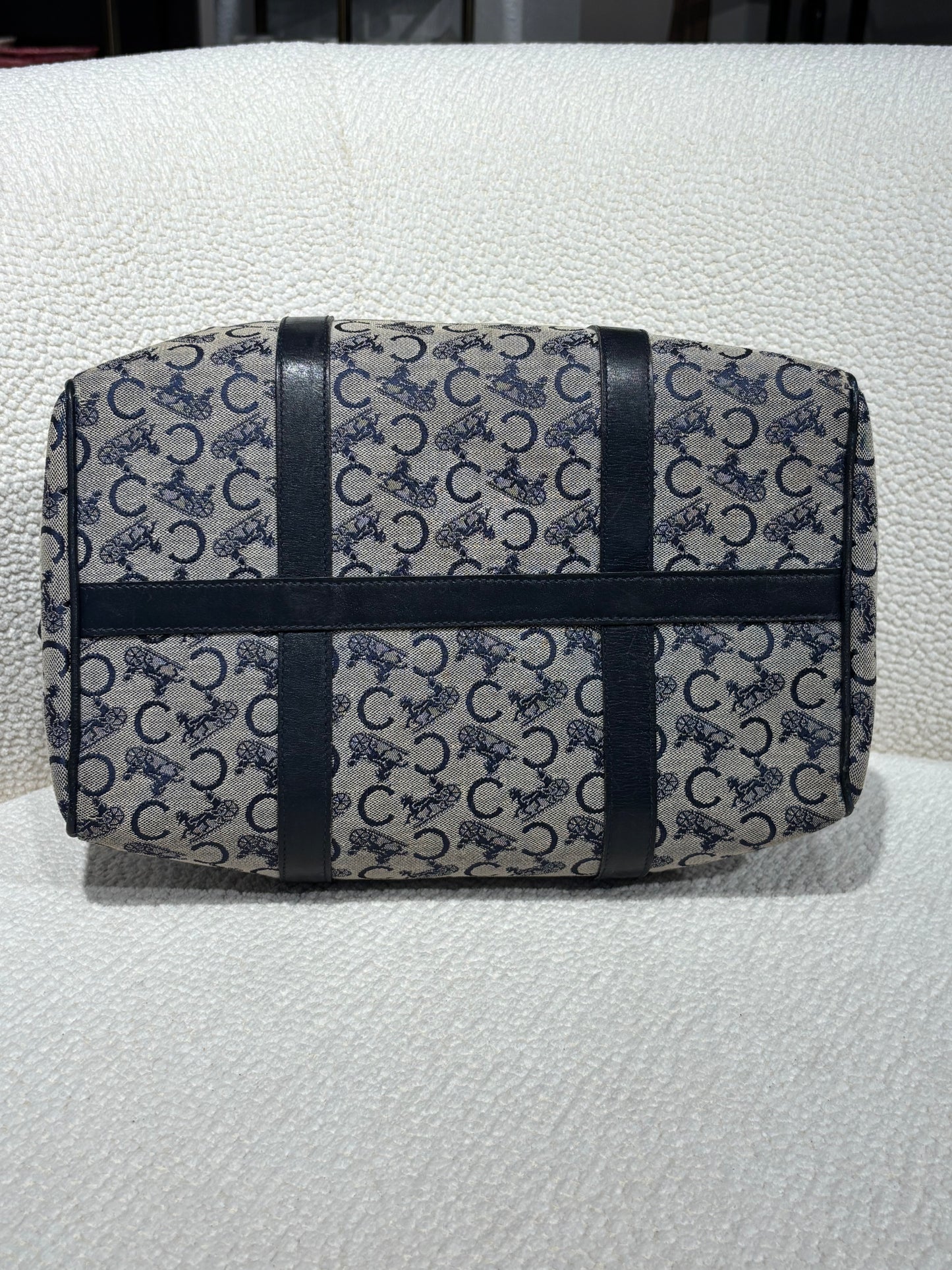 Celine Vintage Macadam Boston Bag – Grey & Navy Canvas & Leather