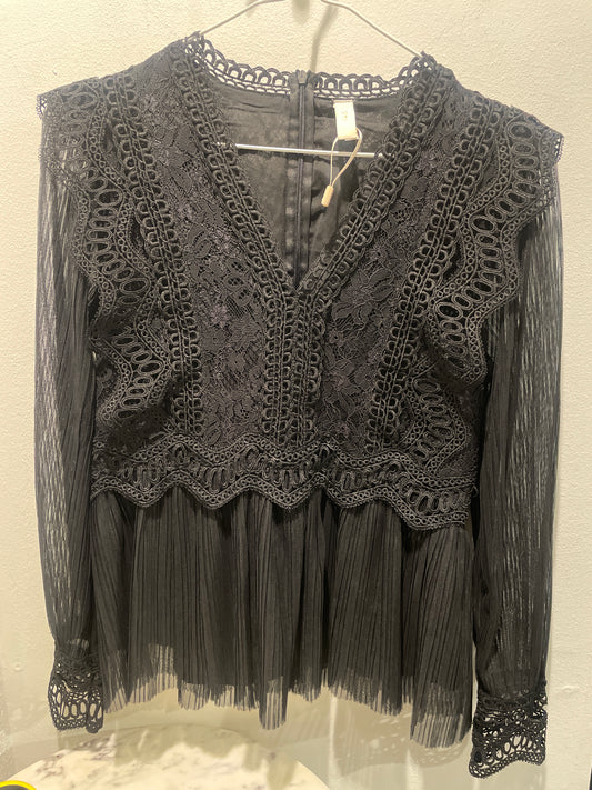 Y.A.S – Romantic Black Mesh & Lace Blouse - S/M