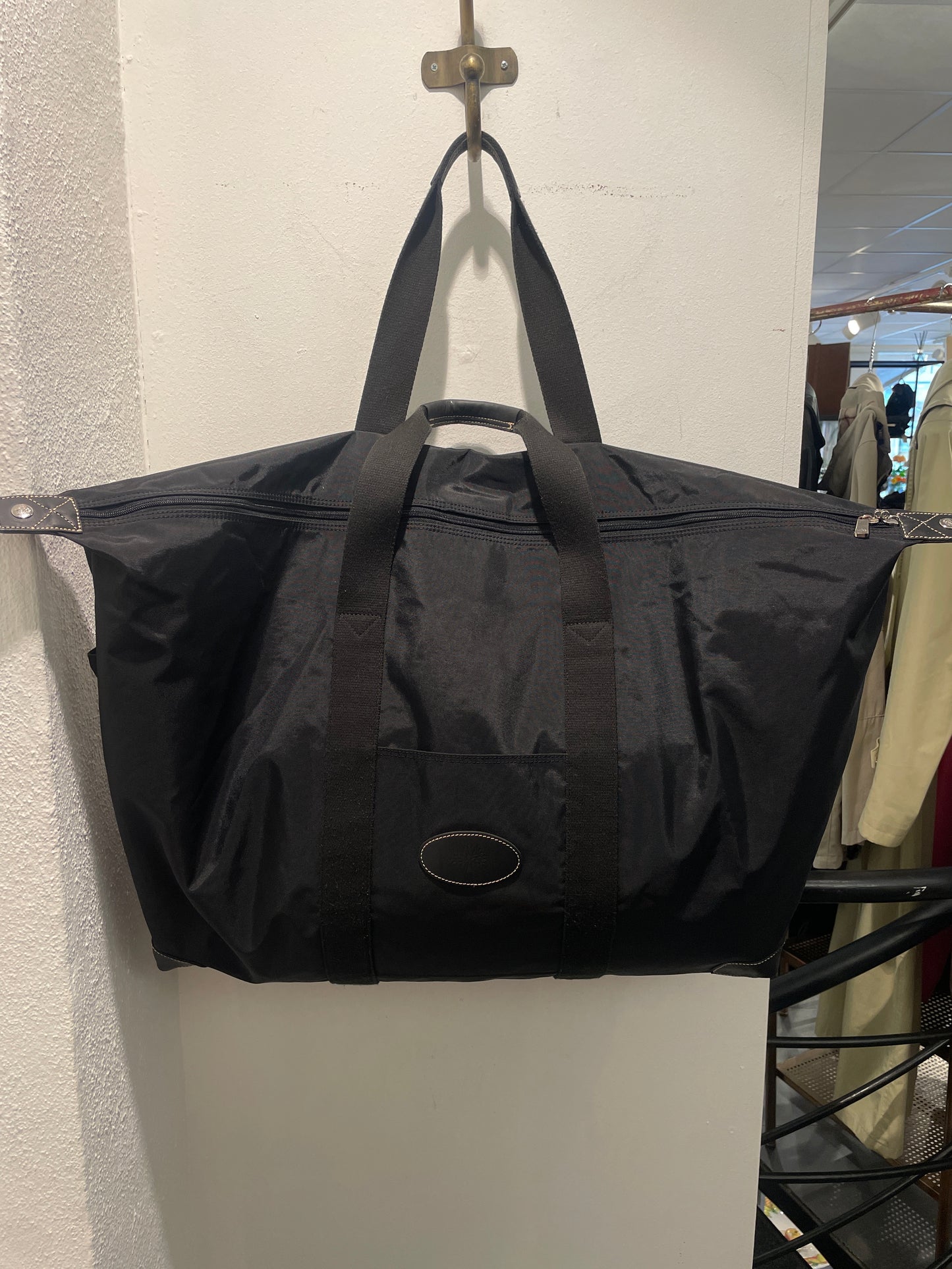 Classic Mulberry Clipper Travel Bag – Black Fabric with Leather Details