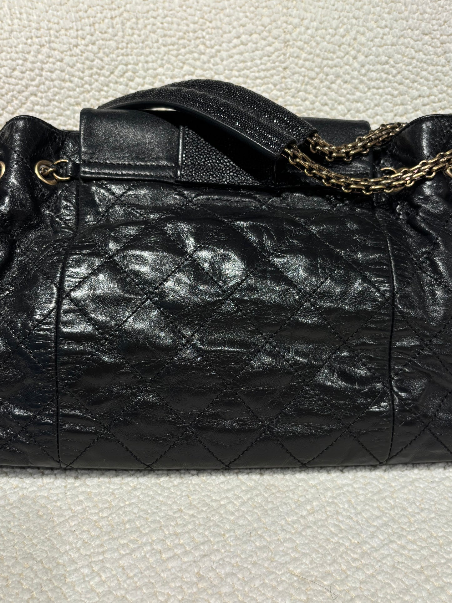 Chanel Stingray Bindi CC Accordion Tote – Black Calfskin & Gold Hardware