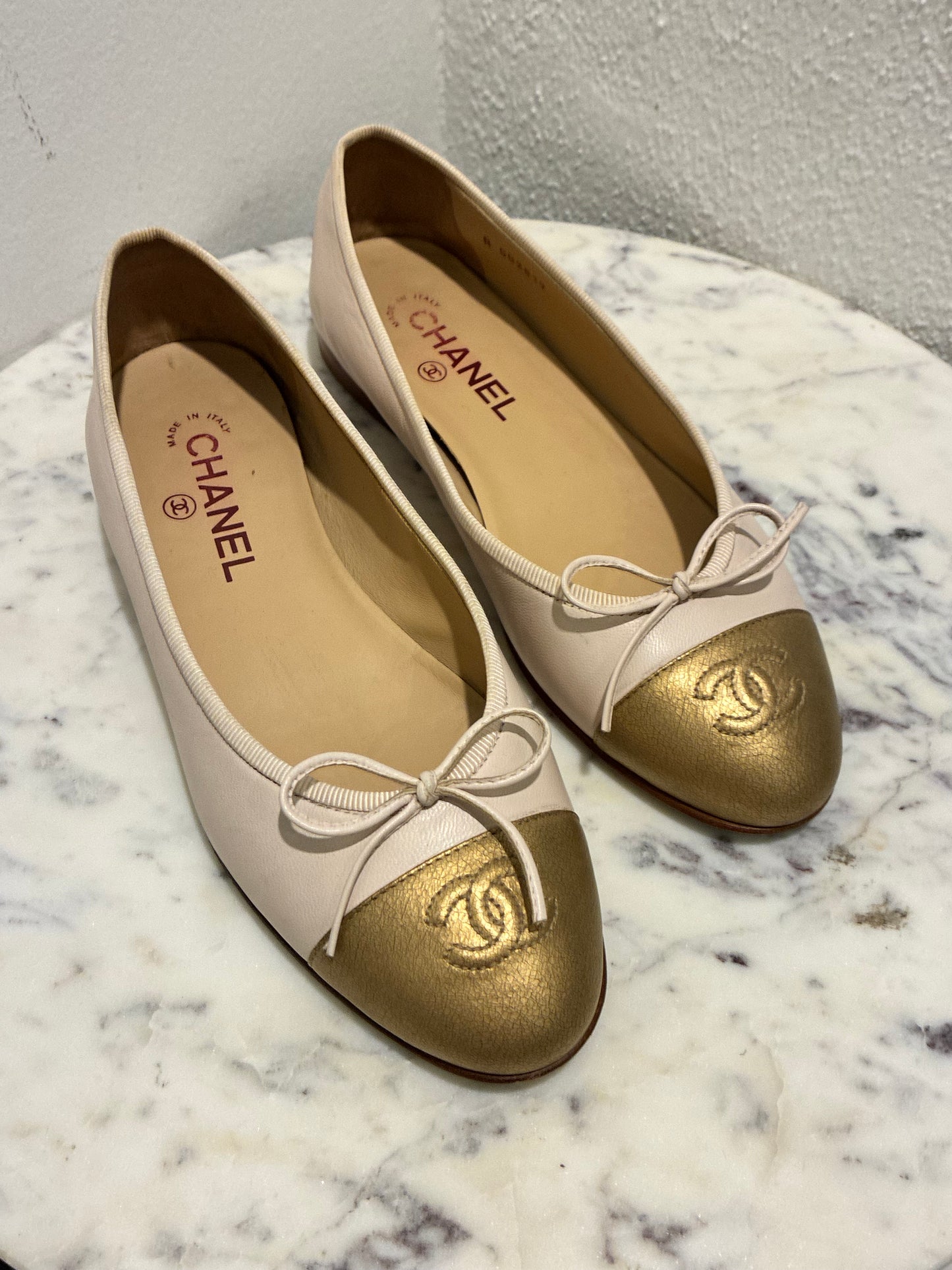 Chanel Ballerinas - Special Pair - Rose/Nude & Gold Toe - Size 38,5C