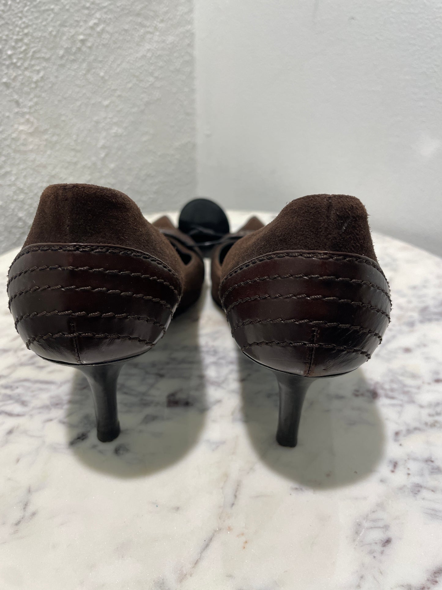 Christian Dior Vintage Dark Brown Suede & Leather Pointed-Toe Pumps - 37