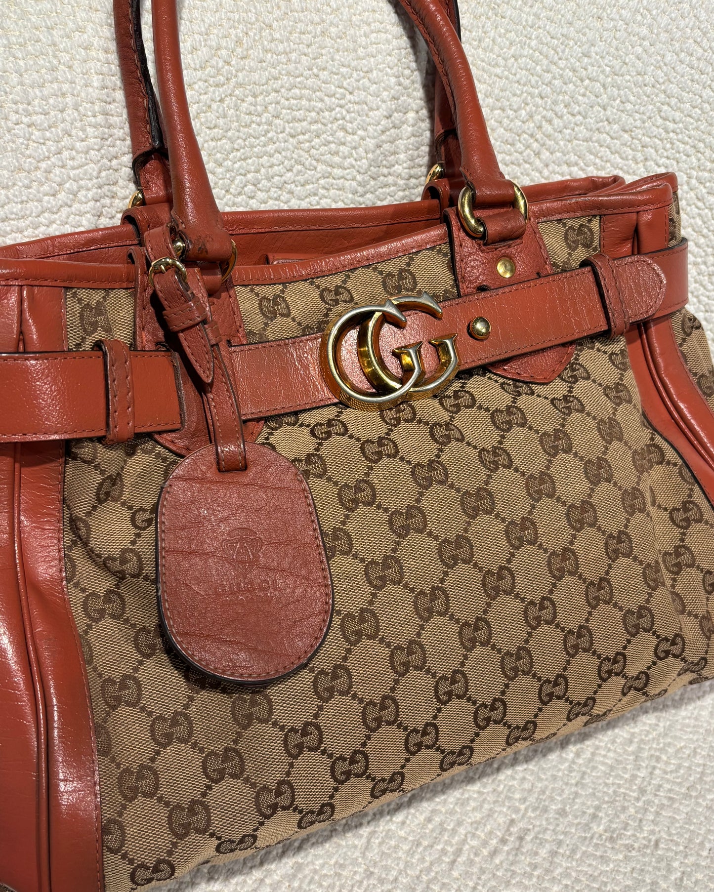 Gucci - Leather tote & Canvas - Orange/Cognac