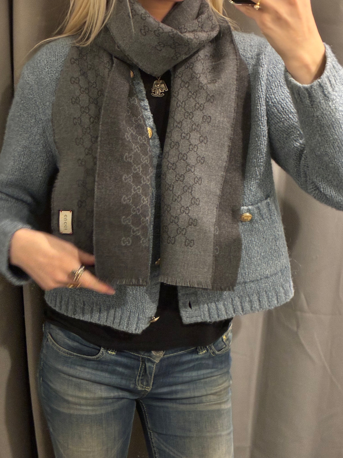 Gucci Monogram Scarf - Dark & Light Grey