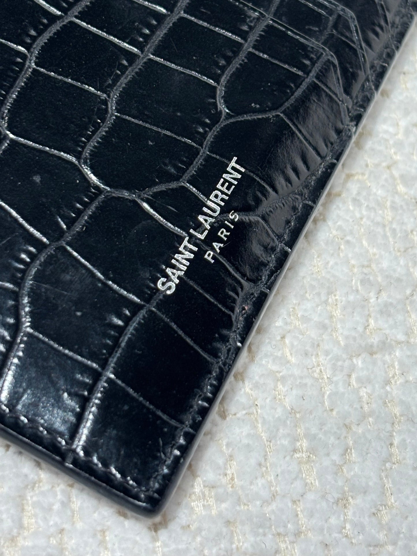 Saint Laurent Cardholder/Wallet – Black Alligator-Embossed Leather