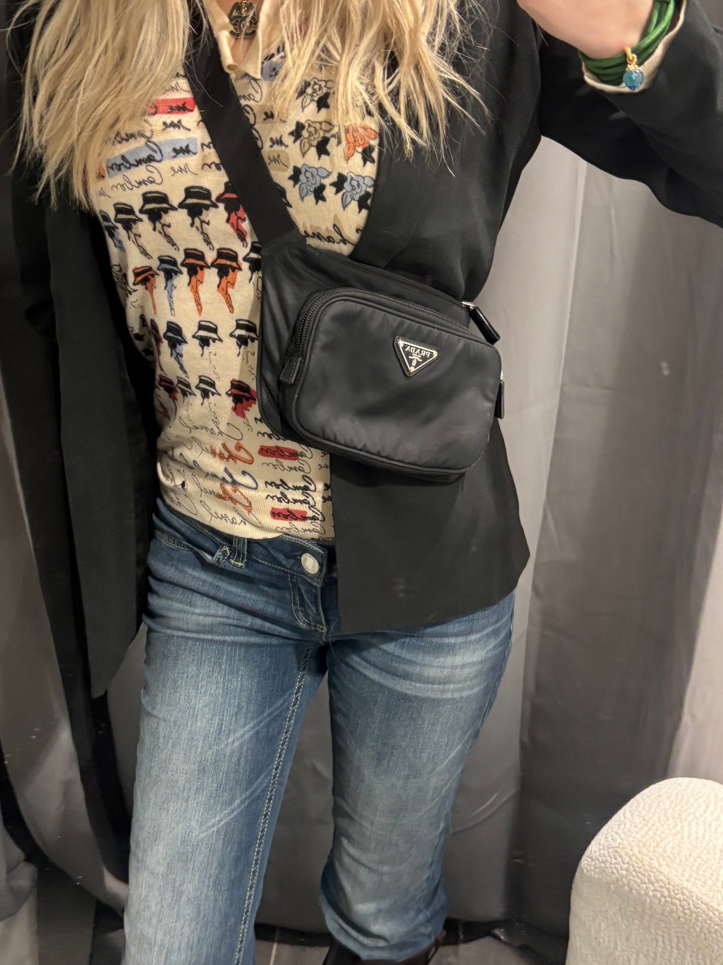 Prada Crossbody Bag - Black Nylon & Silver Logo