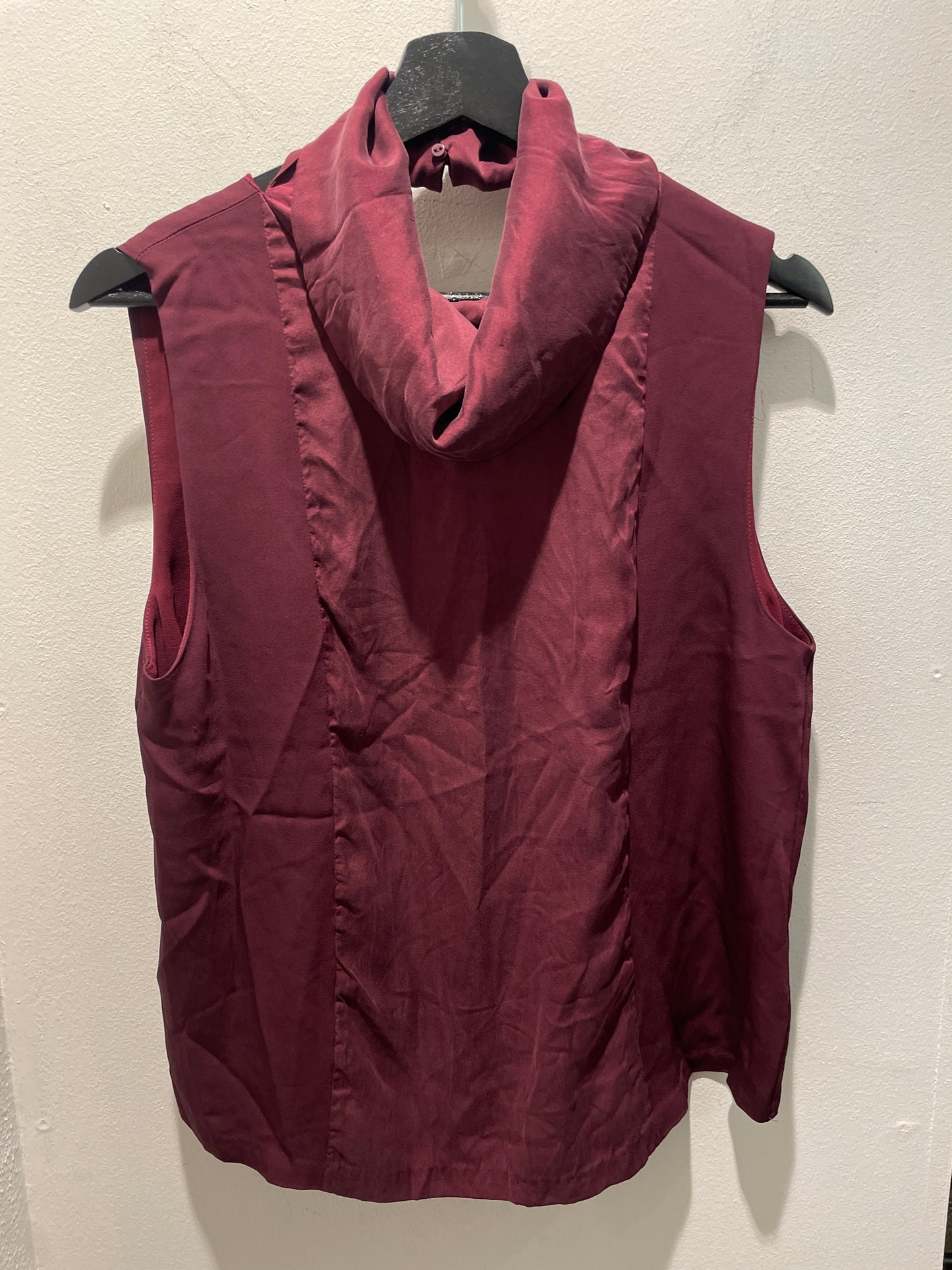 Burgundy Sleeveless Silk Top with Open Back - S