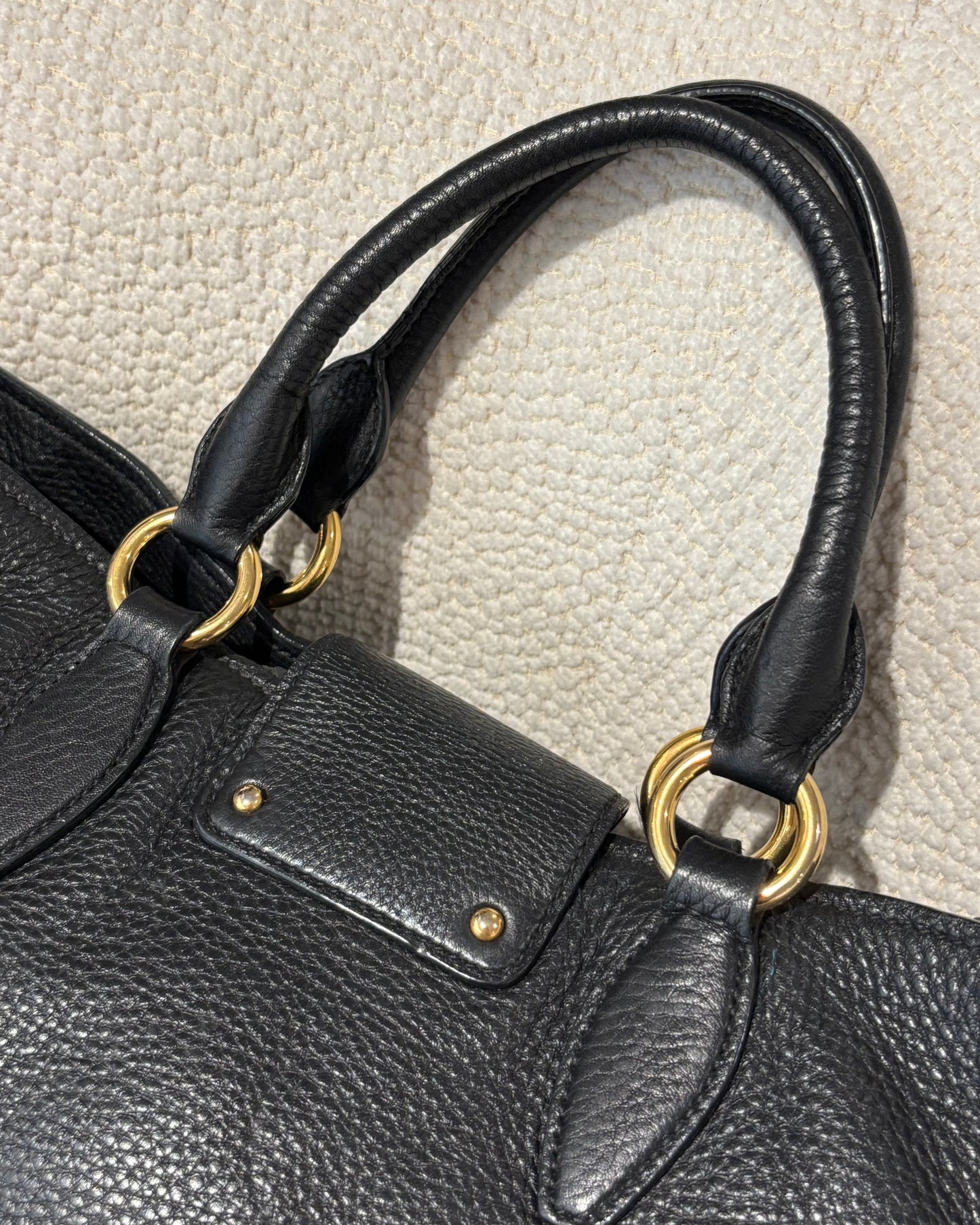 Miu Miu - Vitello Caribu Tote - Black Leather & Gold Hardware