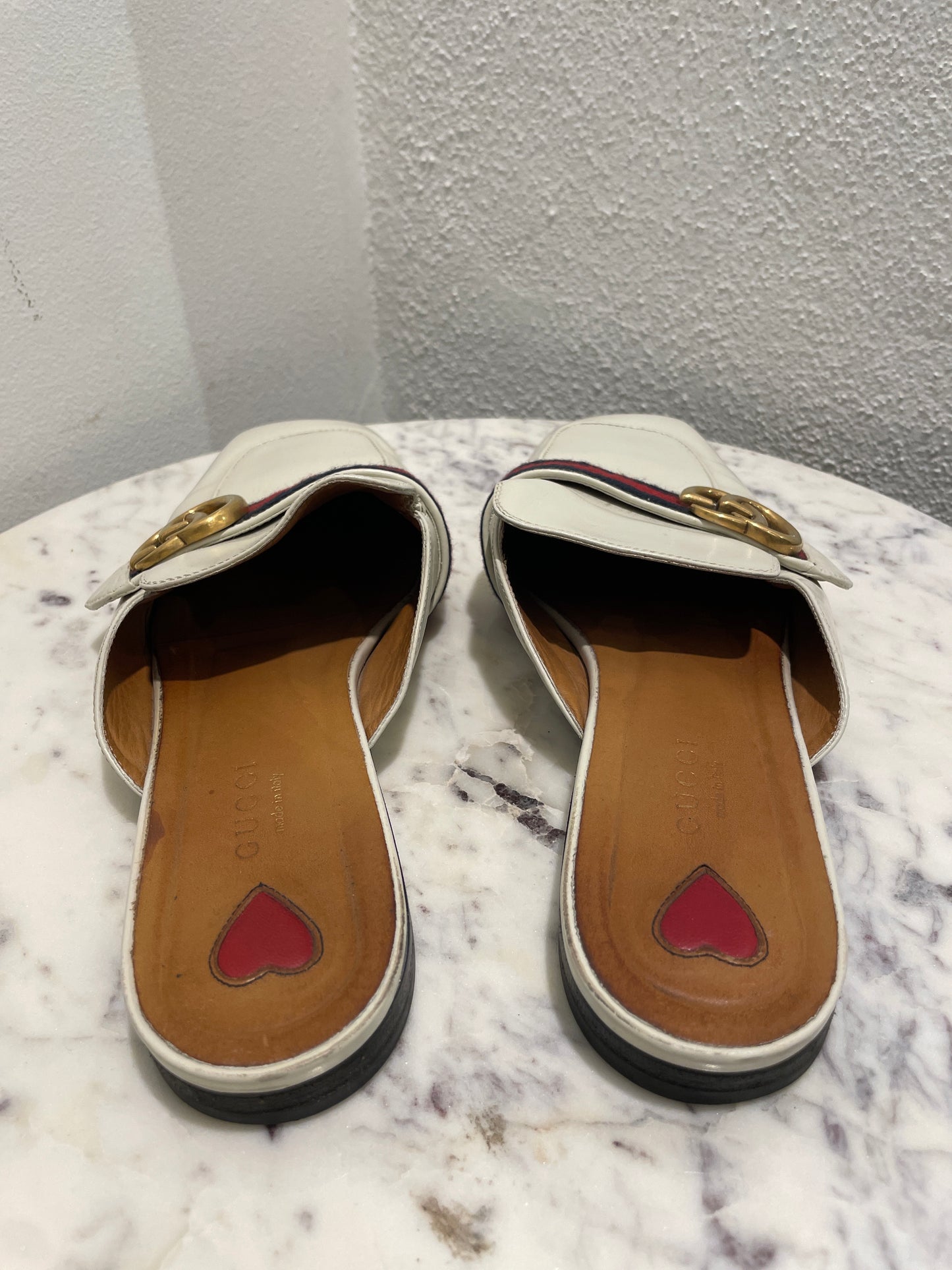 Gucci Princetown Web Mules – Size 39 - White