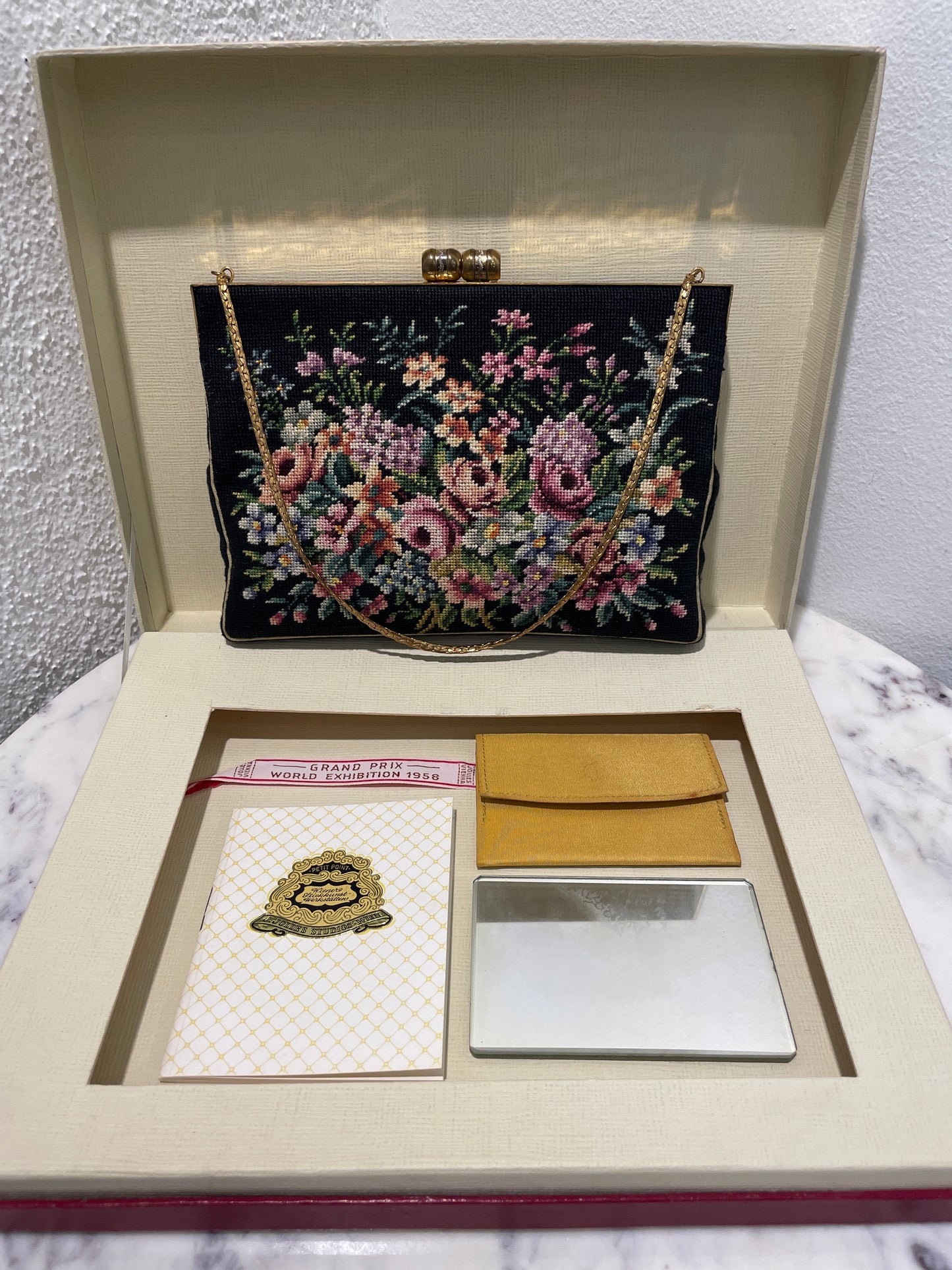 Antique J. Jolles Studios Vienna Petit Point Evening Bag – Complete with Original Box