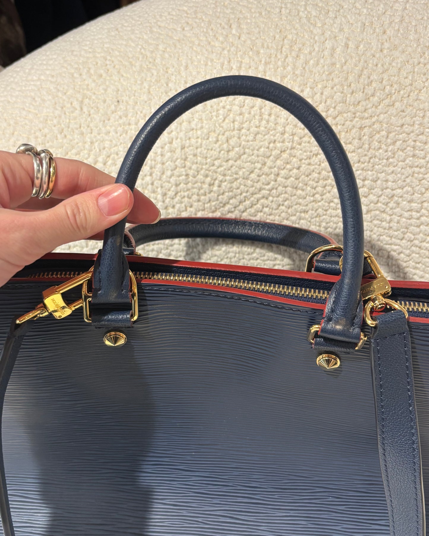 Louis Vuitton Satchel – Blue Epi Leather with Red Trim